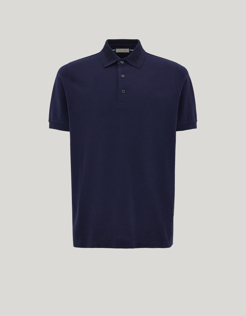 DARK NAVY PURE COTTON POLO SHIRT WITH SAIL COLLAR 1