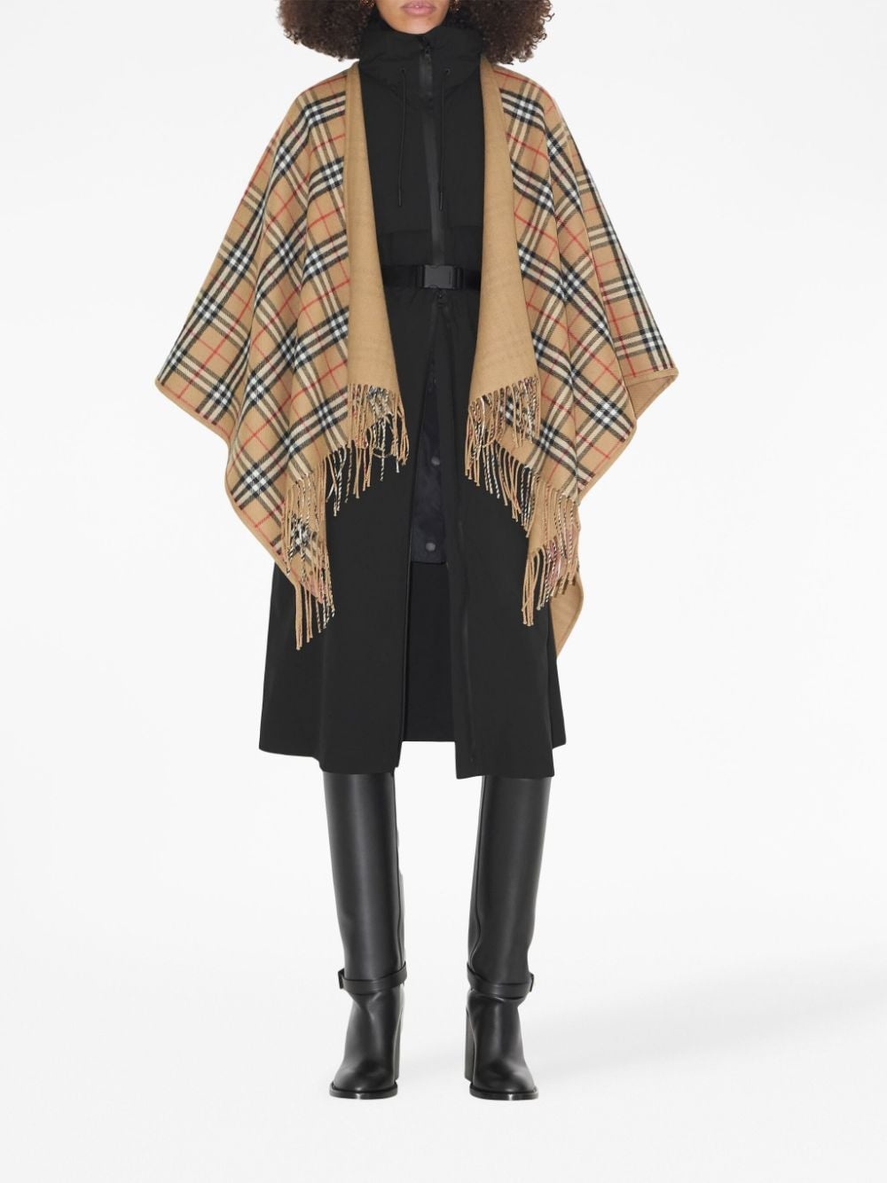 check-pattern reversible wool cape - 5