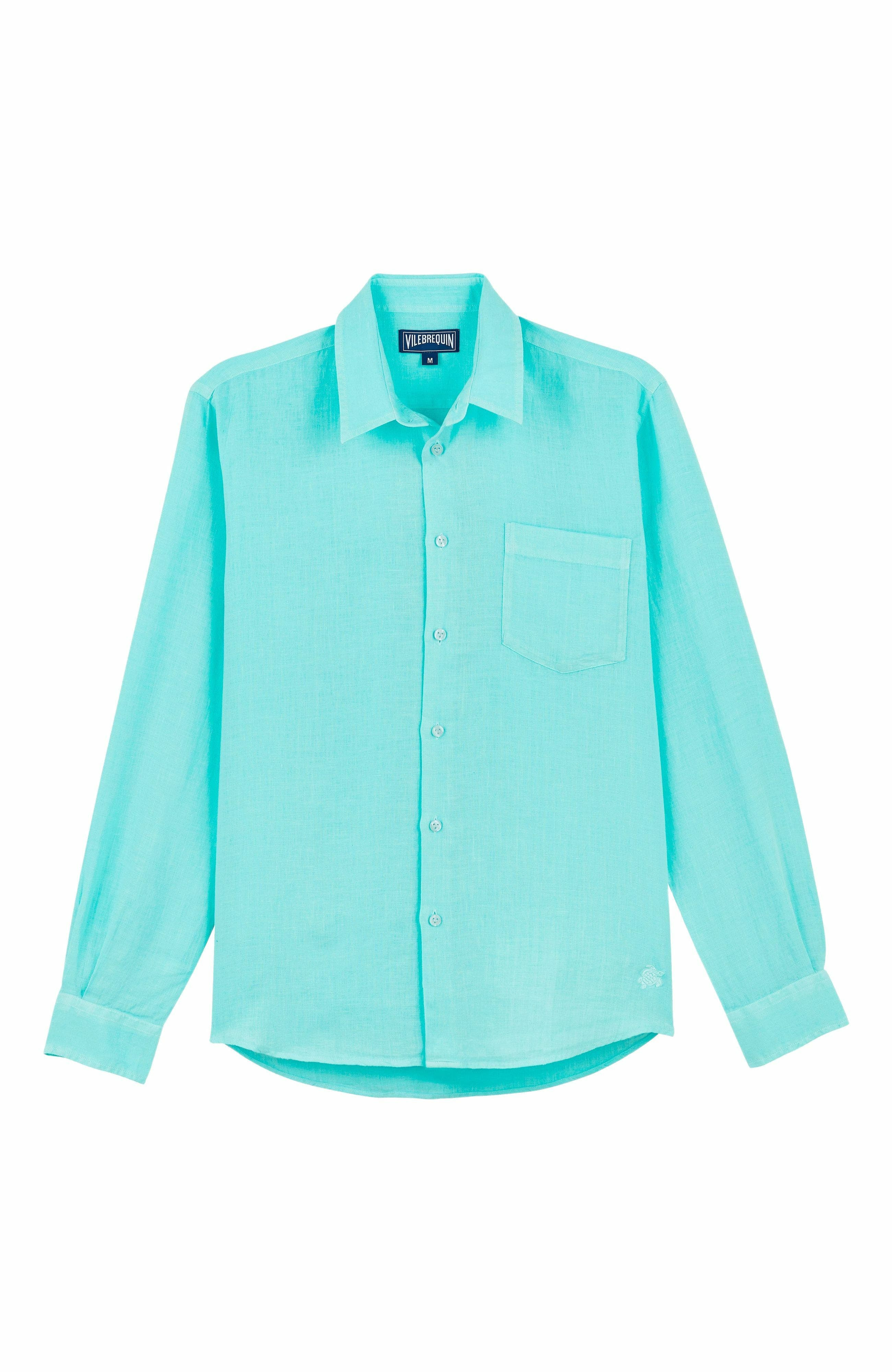 Vilebrequin Men's Solid Linen Shirt in Lagon at Nordstrom - 3