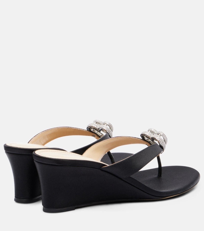 MACH & MACH Double Heart satin wedge thong sandals outlook