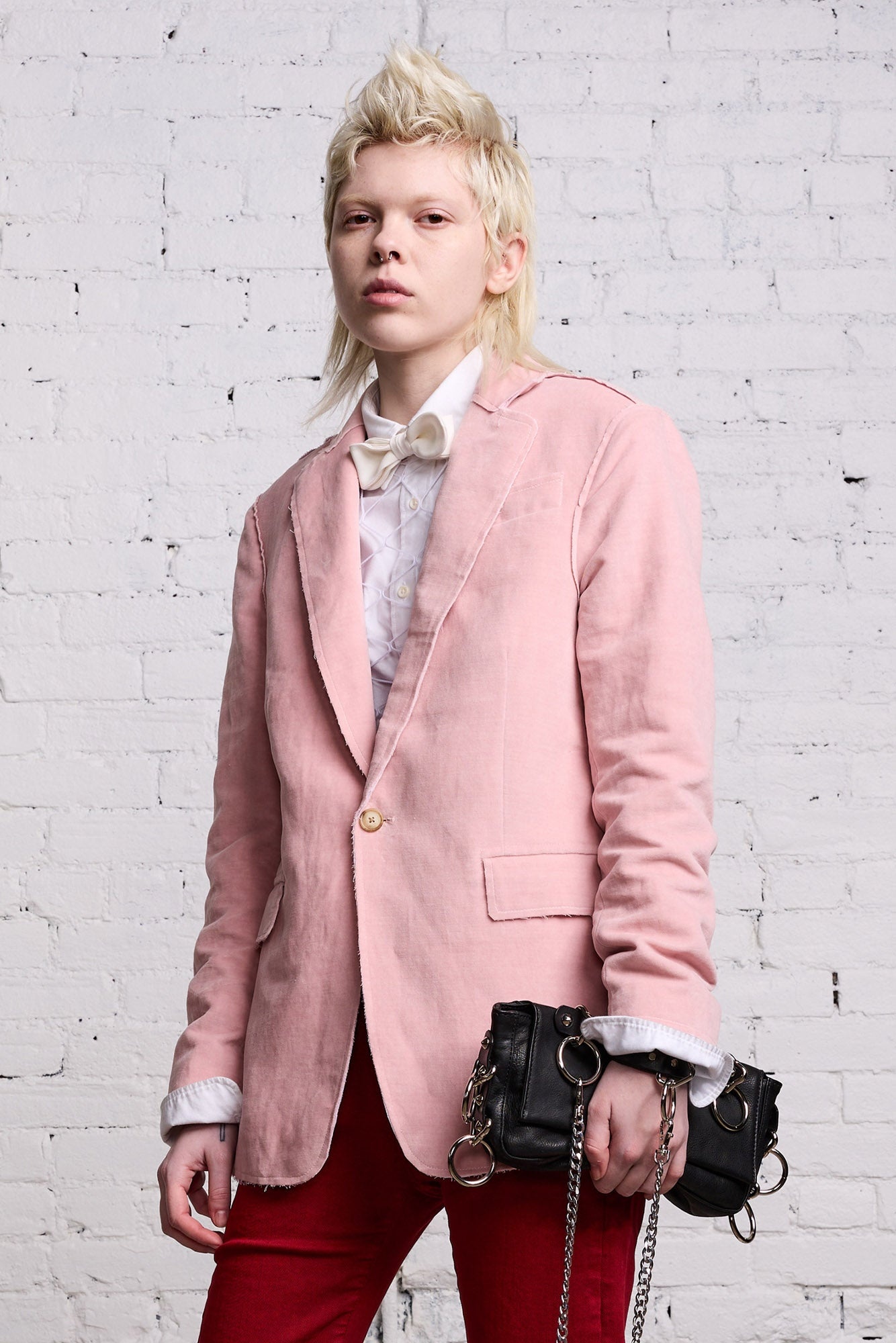 RAW CUT SHRUNKEN BLAZER - PINK VELVET - 2