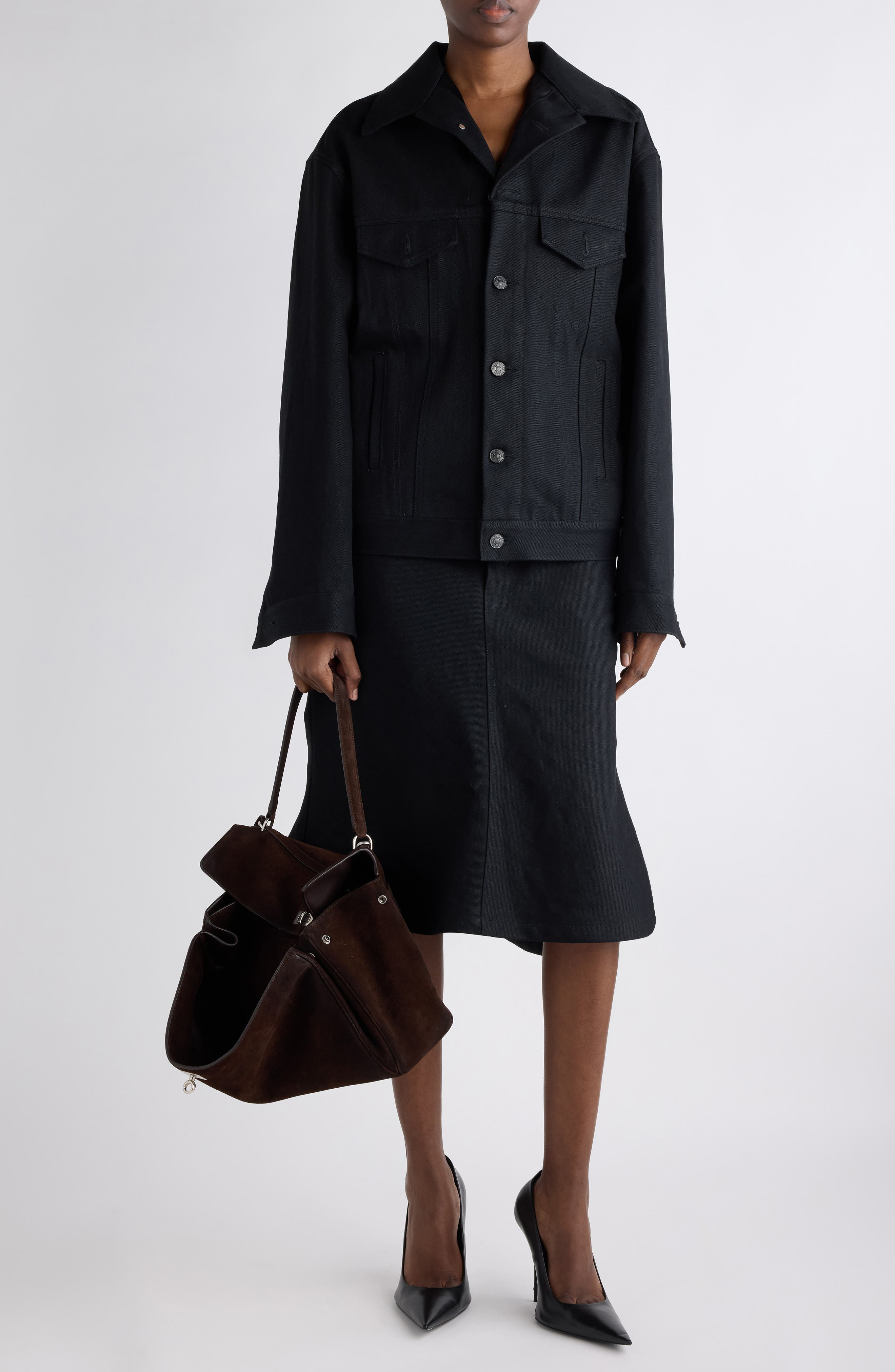 Balenciaga Standing Denim Jacket in 1000 Black at Nordstrom - 2
