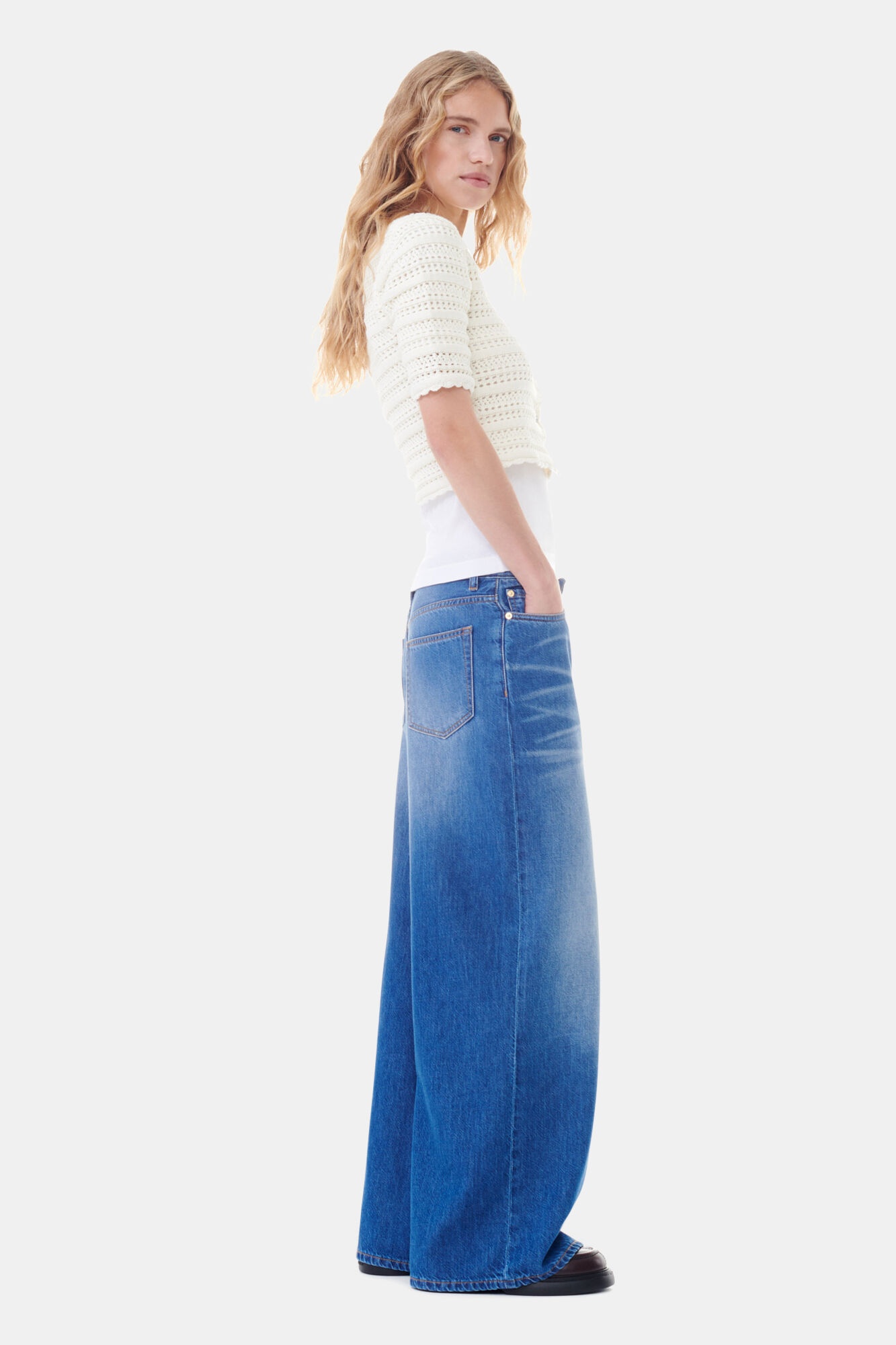 BLUE DENIM WIDE JEANS - 3