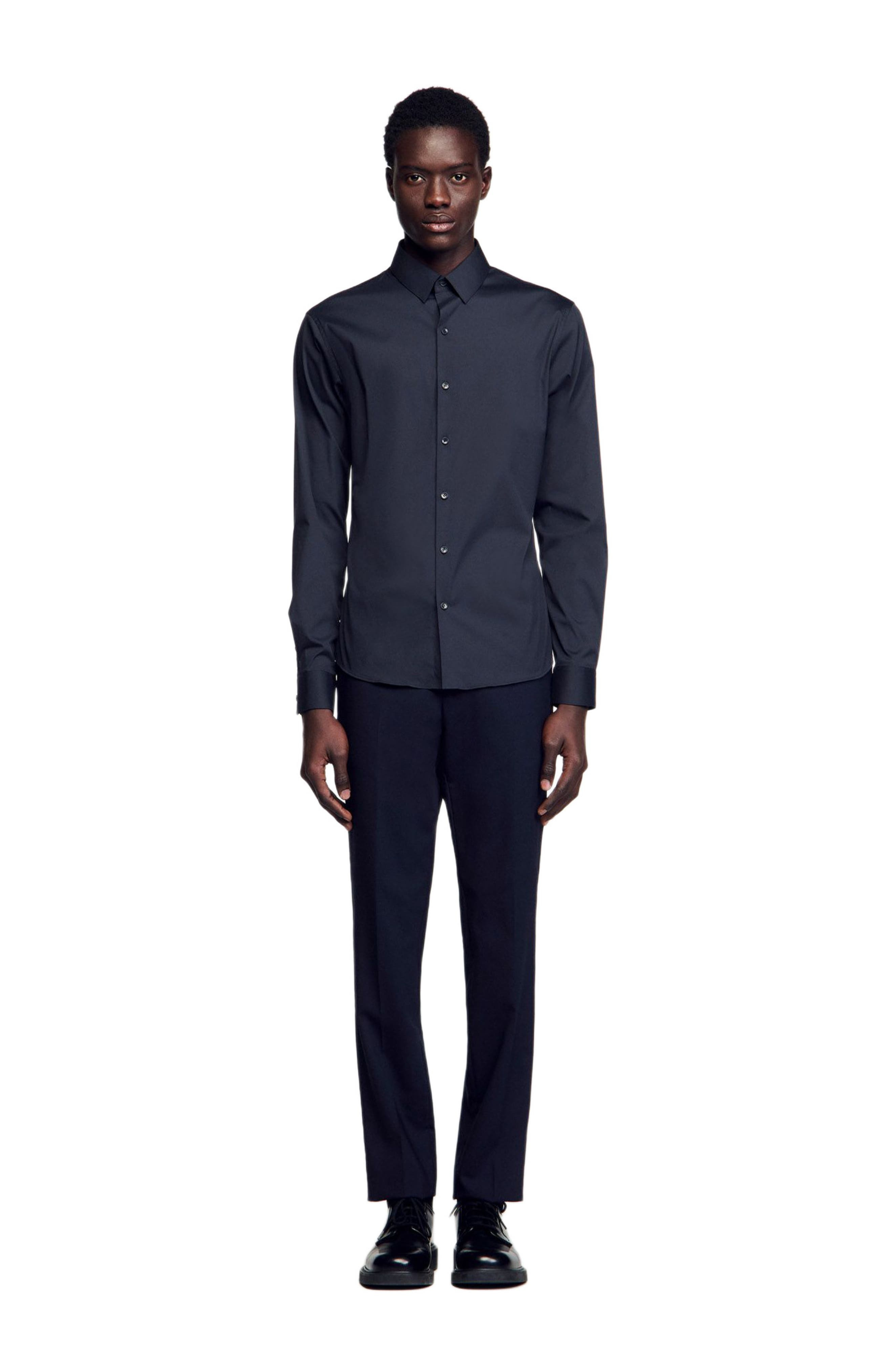 SANDRO Fitted stretch cotton shirt in Navy Blue at Nordstrom - 4