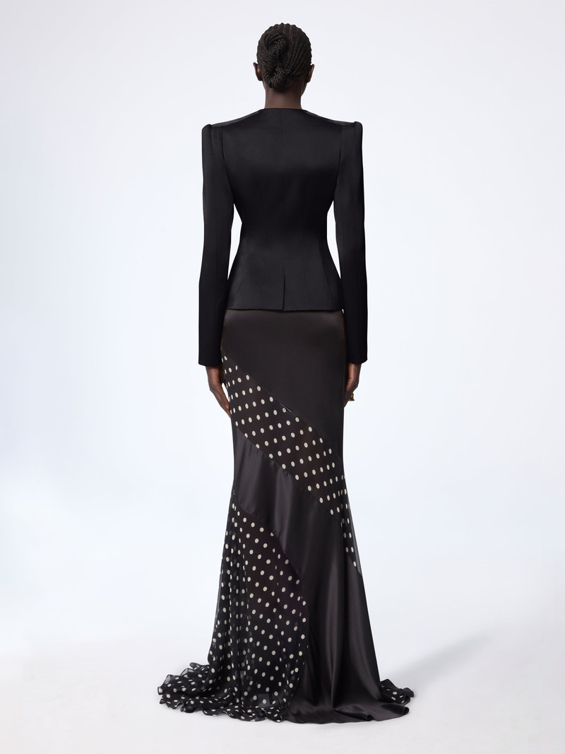 Black Crepe Satin Jacket With Front Pleat 4