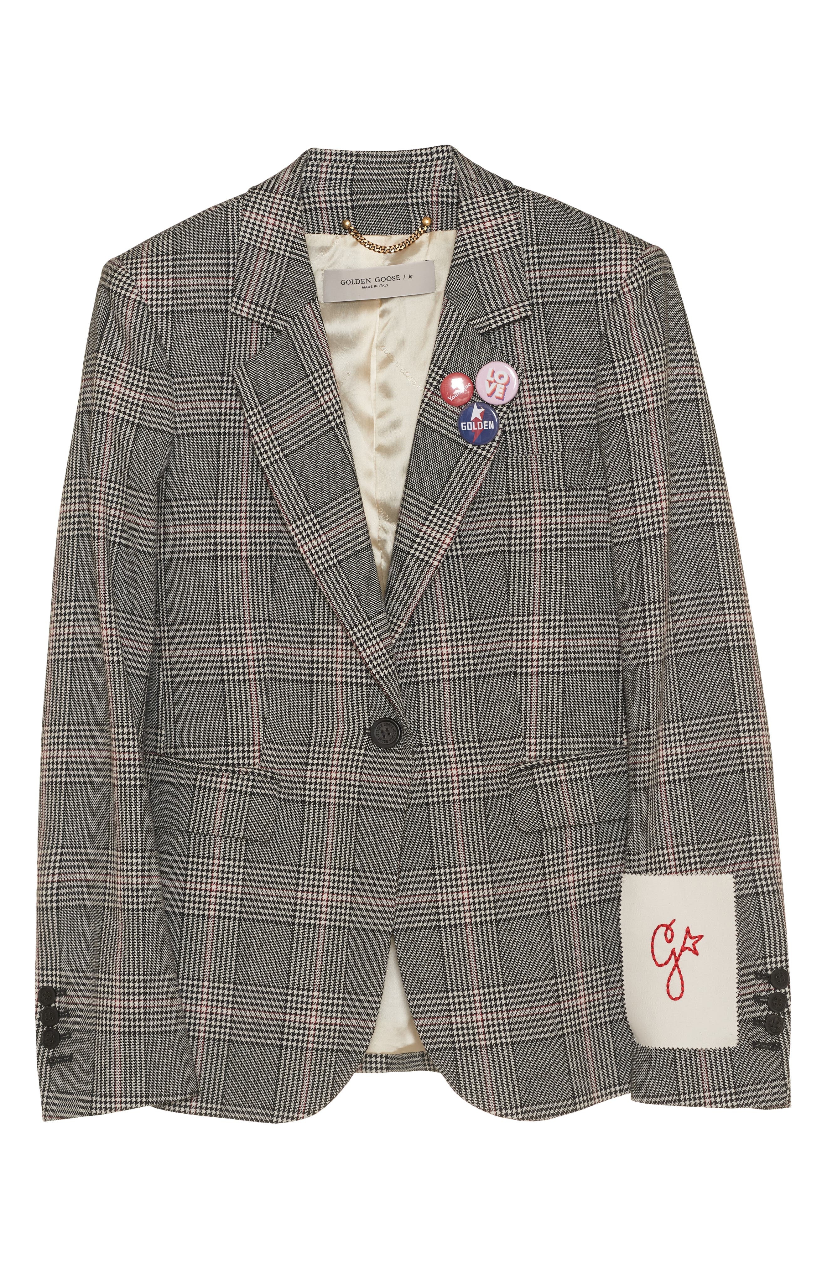 Golden Goose Dune Glen Plaid Virgin Wool Blend Blazer in Grey/Bone White at Nordstrom - 6