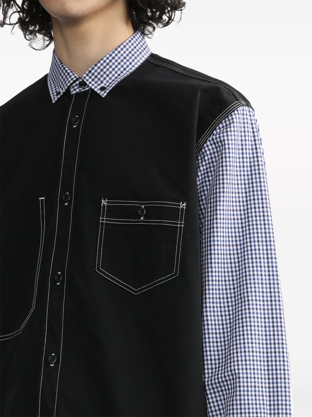 panelled check-print cotton shirt - 5