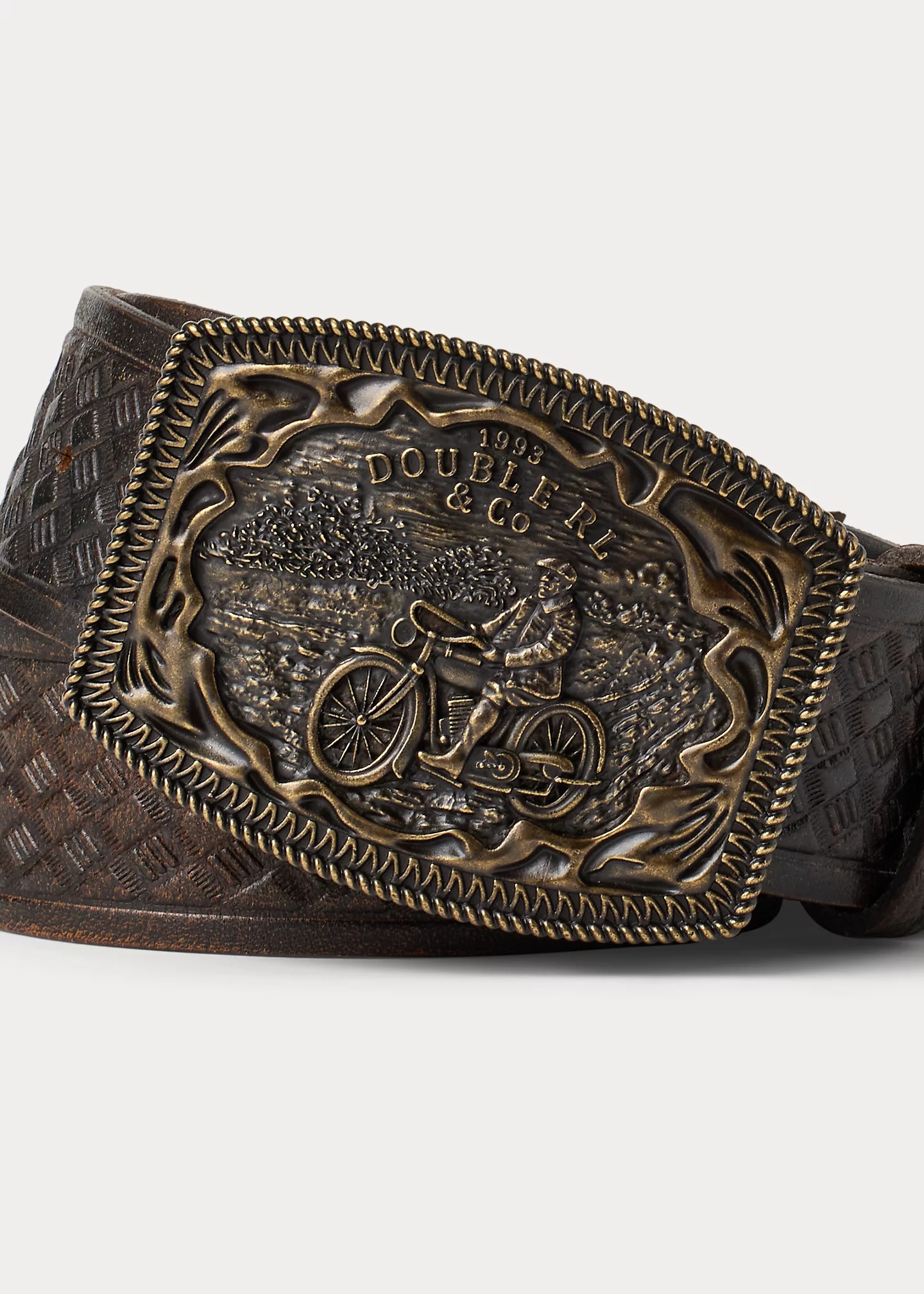 Basket-Weave-Embossed Leather Belt - 4