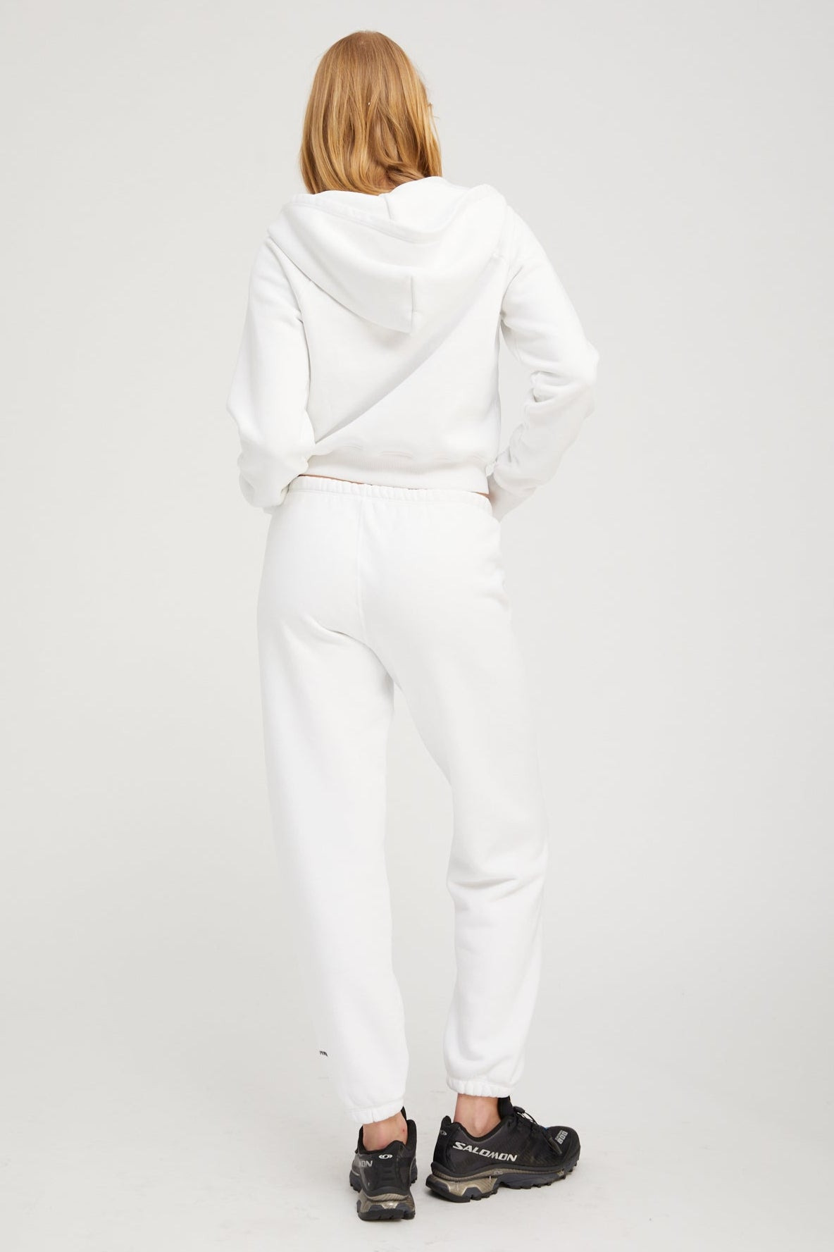 WHITE COTTON SHRUNKEN ZIP UP HOODIE - 4