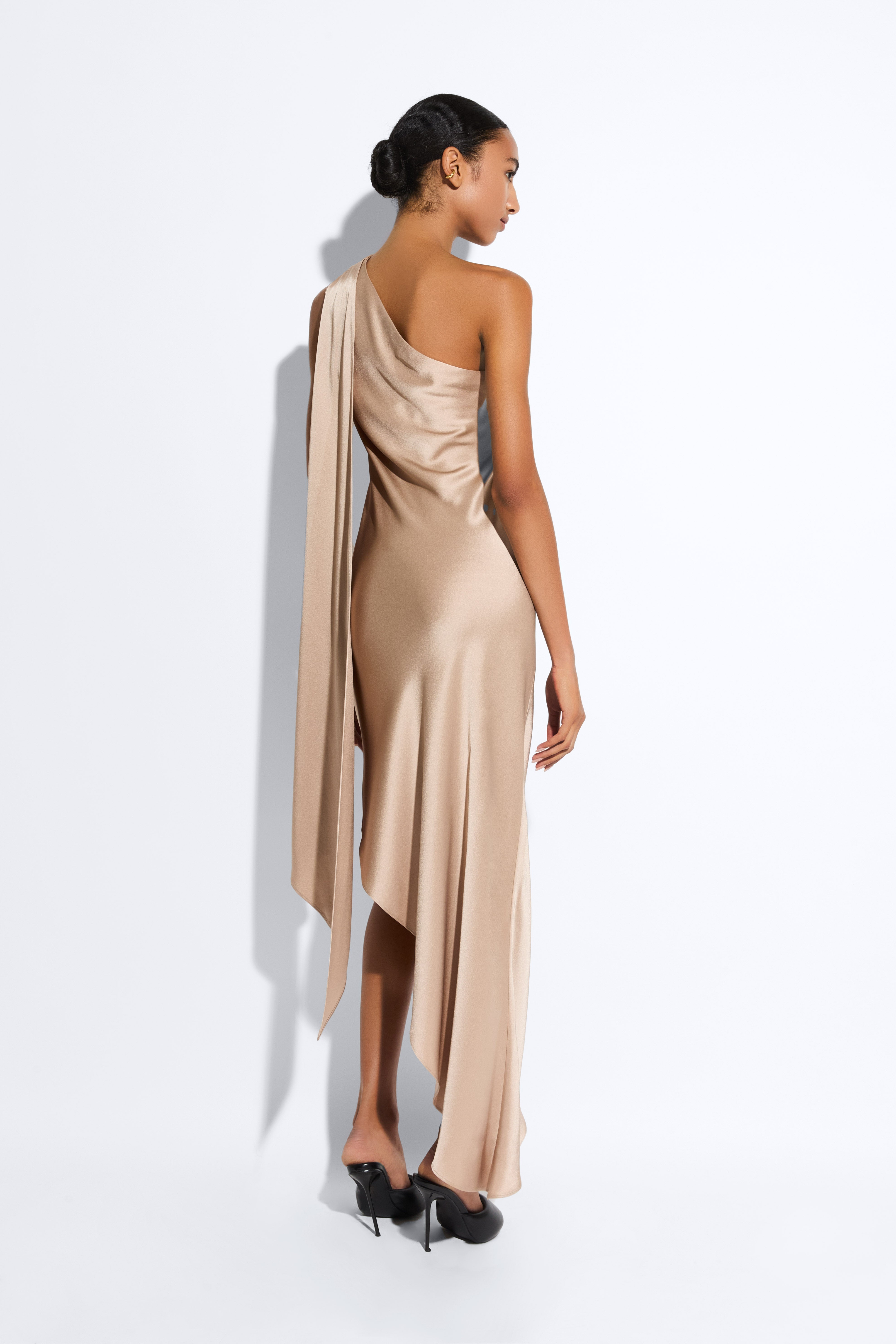 Satin One Shoulder Dress - 3