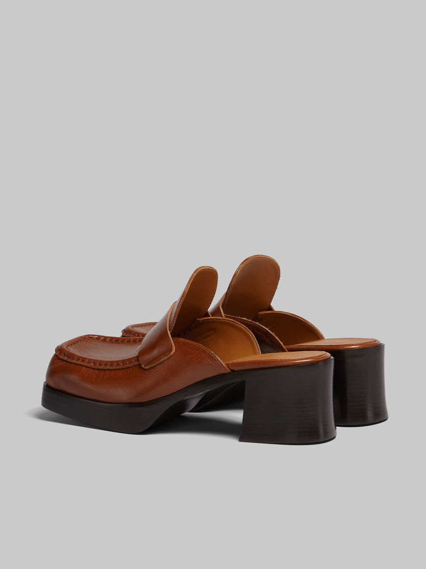 BROWN LEATHER HEELED MULE - 3