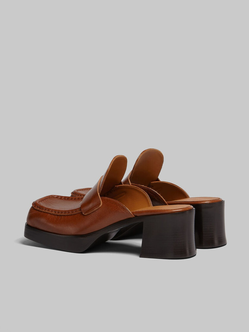 Marni BROWN LEATHER HEELED MULE outlook