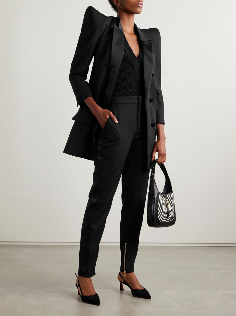 Balmain Satin-trimmed wool straight-leg pants Black outlook