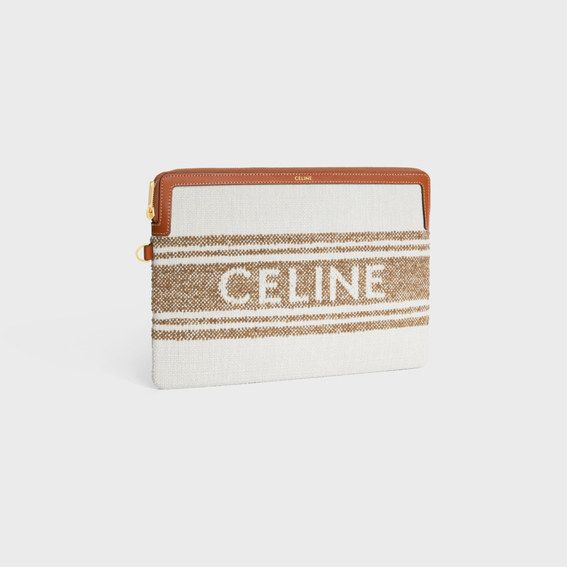 SMALL POUCH WITH STRAP in STRIPED TEXTILE WITH CELINE JACQUARD 3