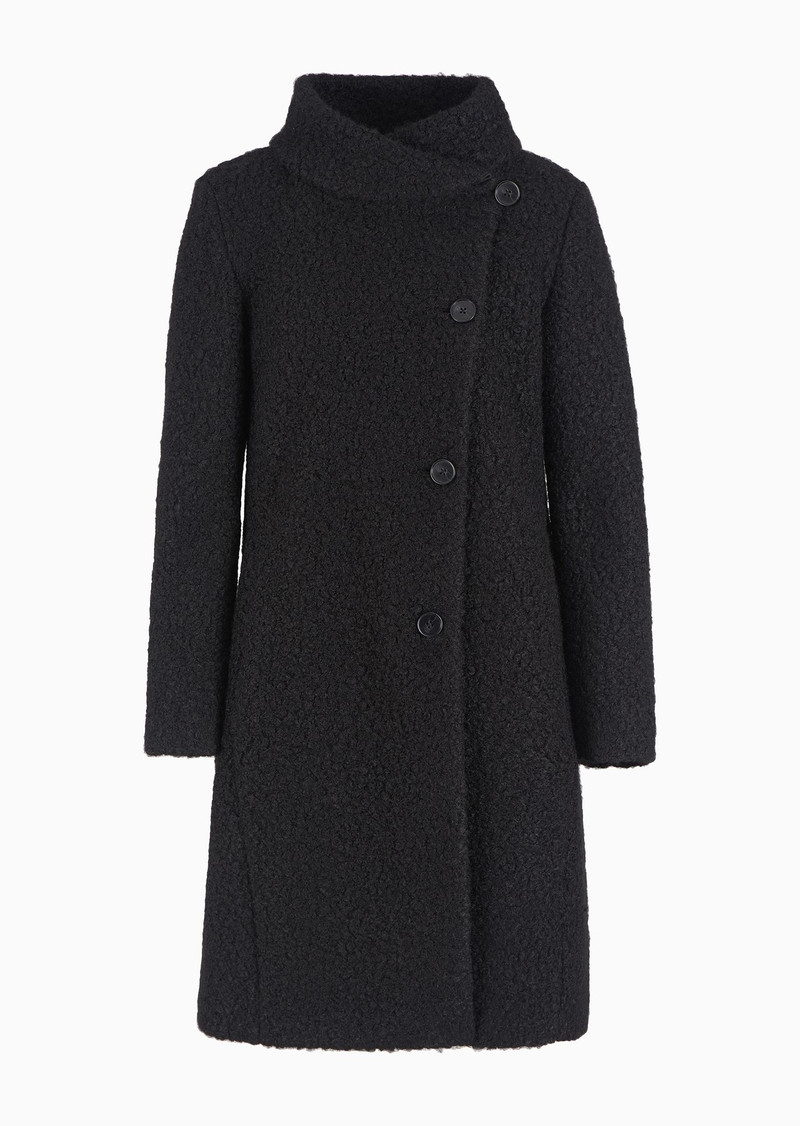 Bouclé cloth coat with off-centre closure 1