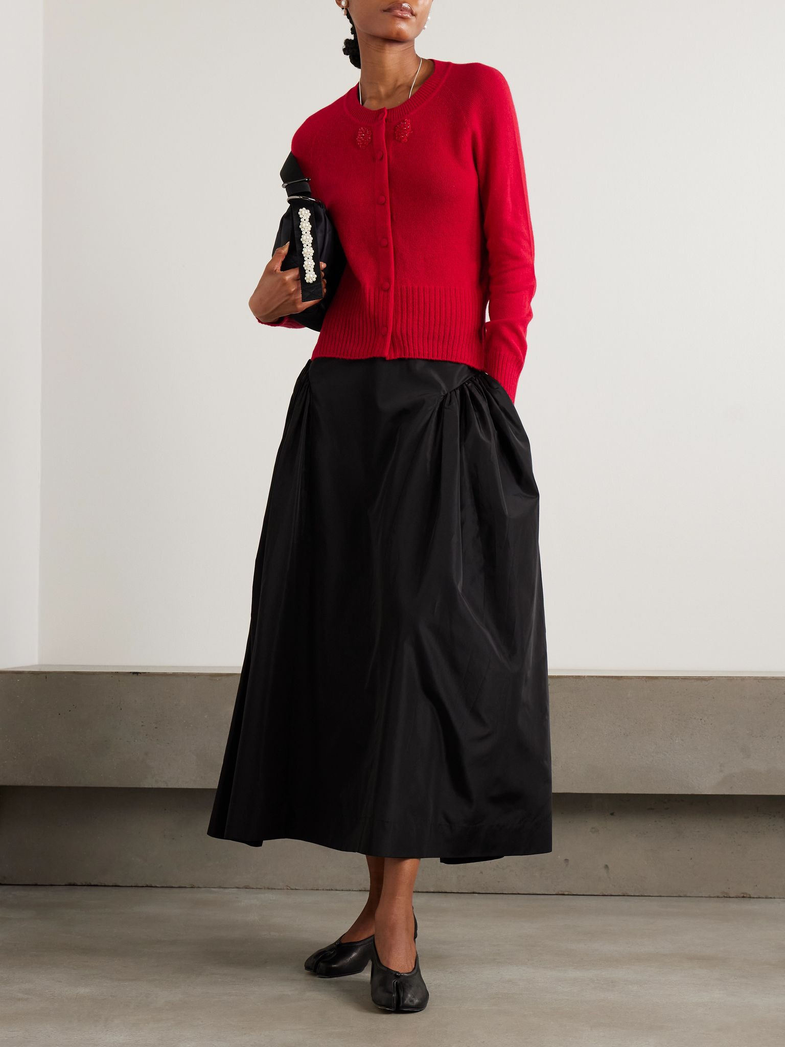 Bead-embellished cashmere cardigan Red - 2
