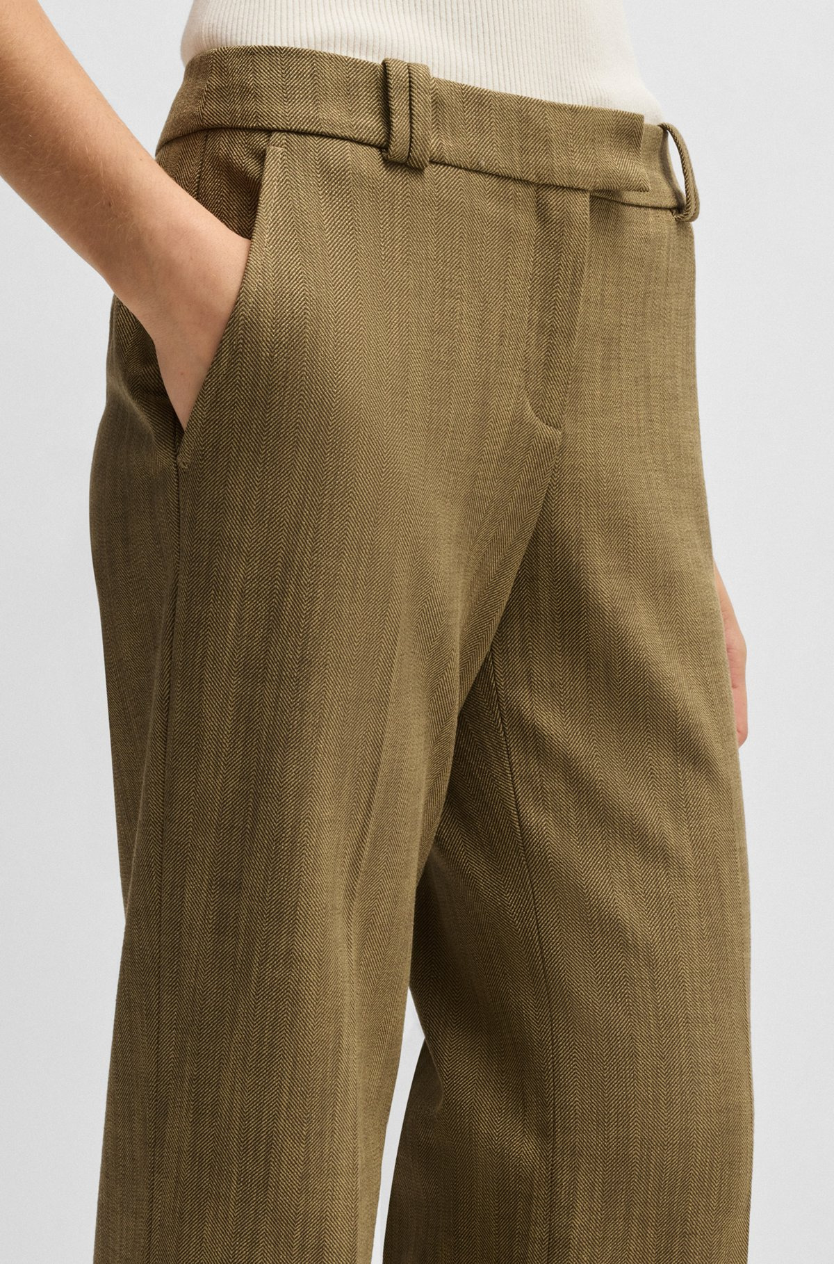 REGULAR-FIT TROUSERS IN HERRINGBONE STRETCH FABRIC - 5