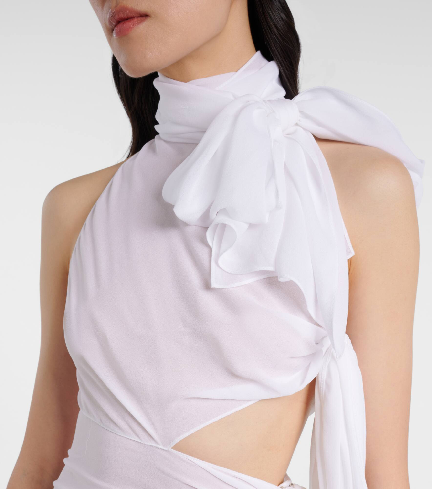Asymmetric bow-detail georgette maxi dress - 4