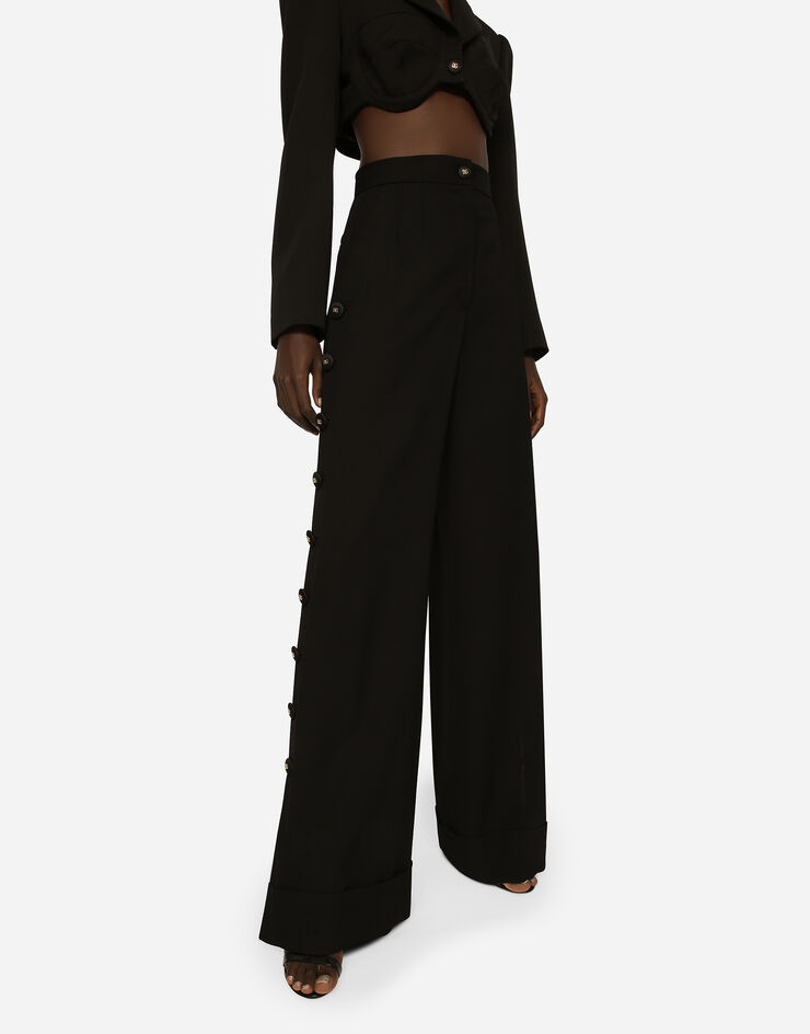 Piqué palazzo pants with buttons and turn-ups - 4