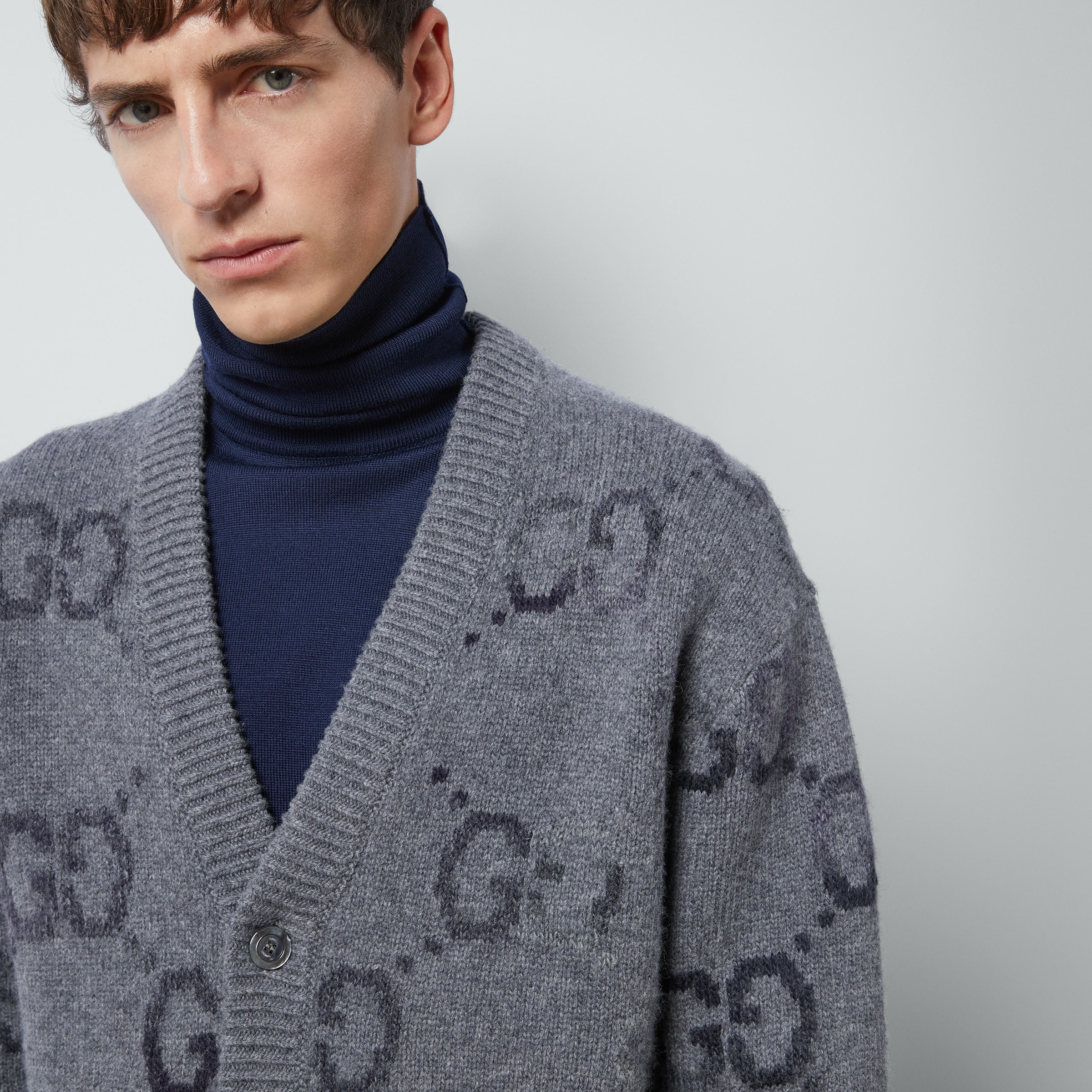 Wool cardigan with GG intarsia - 3