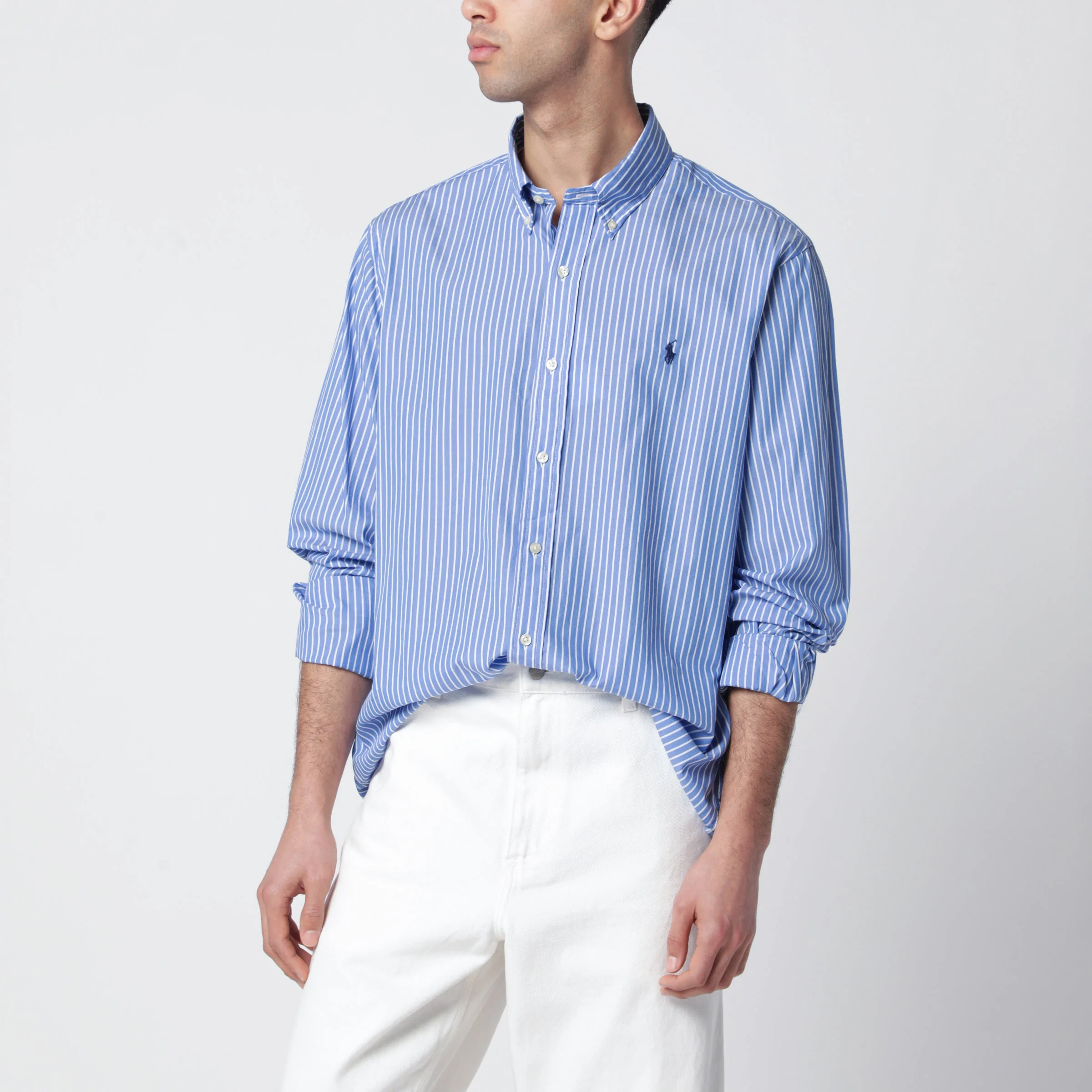 White/blue striped Custom-Fit poplin shirt - 1