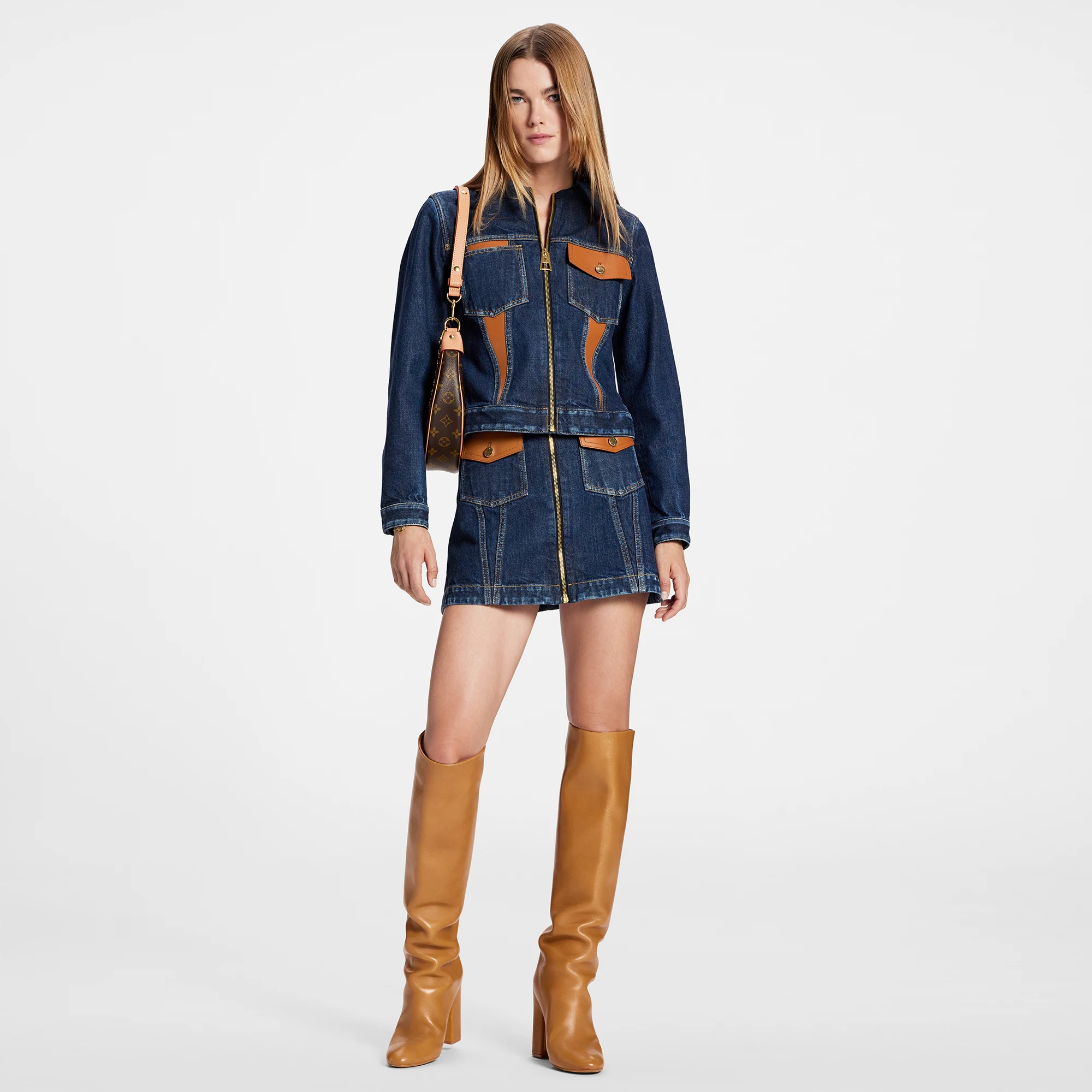 Leather Accent Denim Mini Skirt - 4