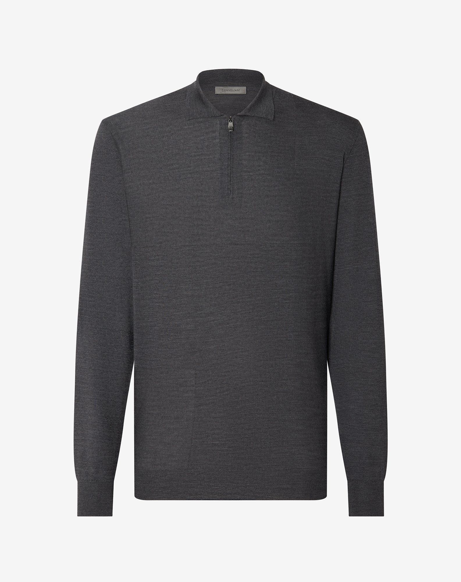 Dark melange grey extra fine merino wool zipped polo - 3