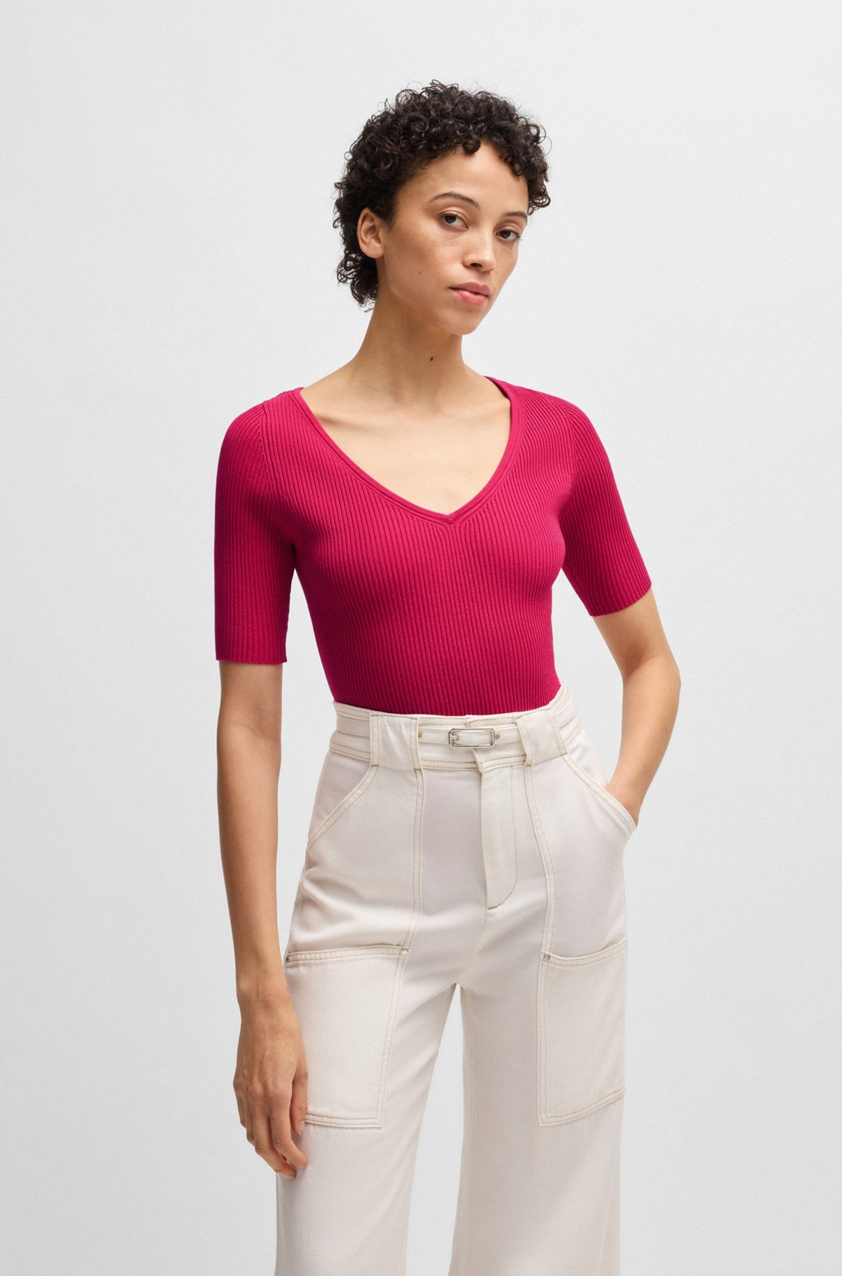 KNITTED SWEATER WITH V NECKLINE IN SLIM FIT - 2
