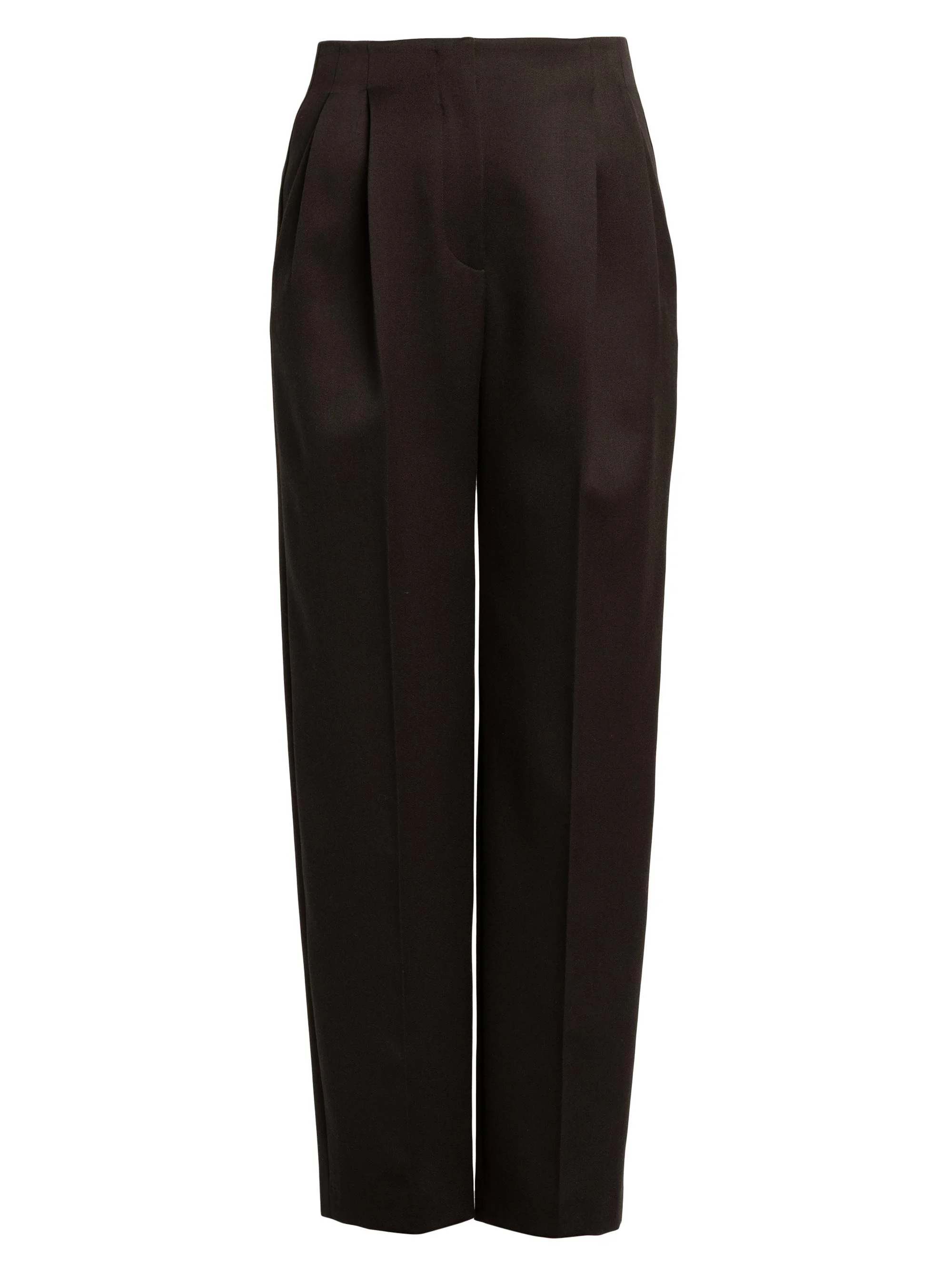 Women's Wool Pleated Trousers - Dark Brown - 1
