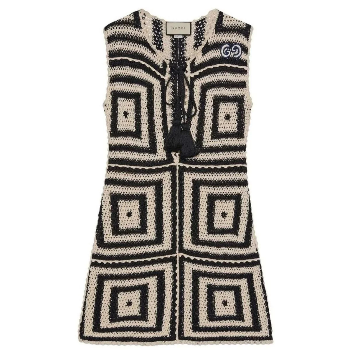 Crochet-knit Cotton Short Dress - 1