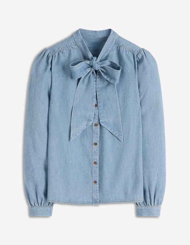 Tie Neck Denim Top-Light Authentic 1