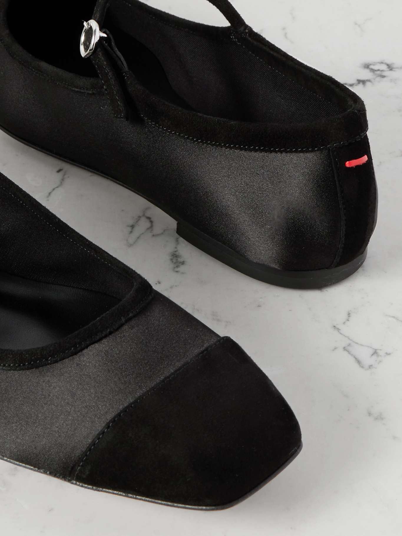 Uma suede-trimmed satin Mary Jane ballet flats Black - 4