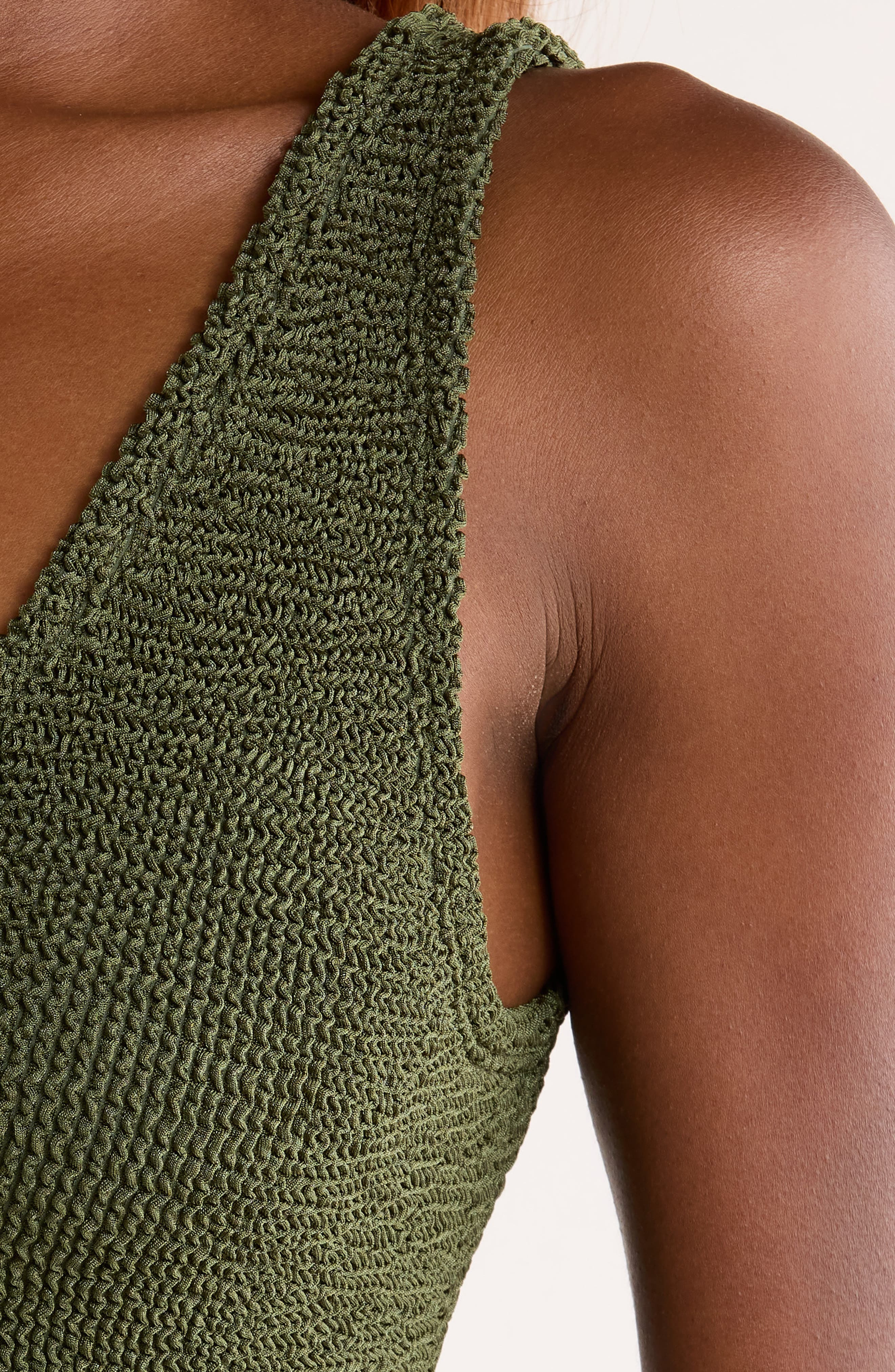 Hunza G Sadie V-Neck One-Piece Swimsuit in Metallic Khaki at Nordstrom - 4