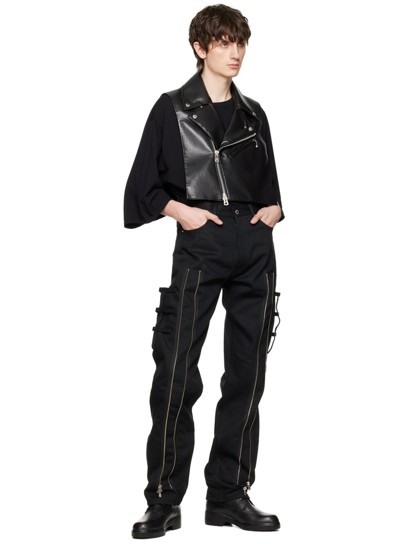TAKAHIROMIYASHITA TheSoloist. Black Motorcycle Dickie Faux-Leather Vest outlook