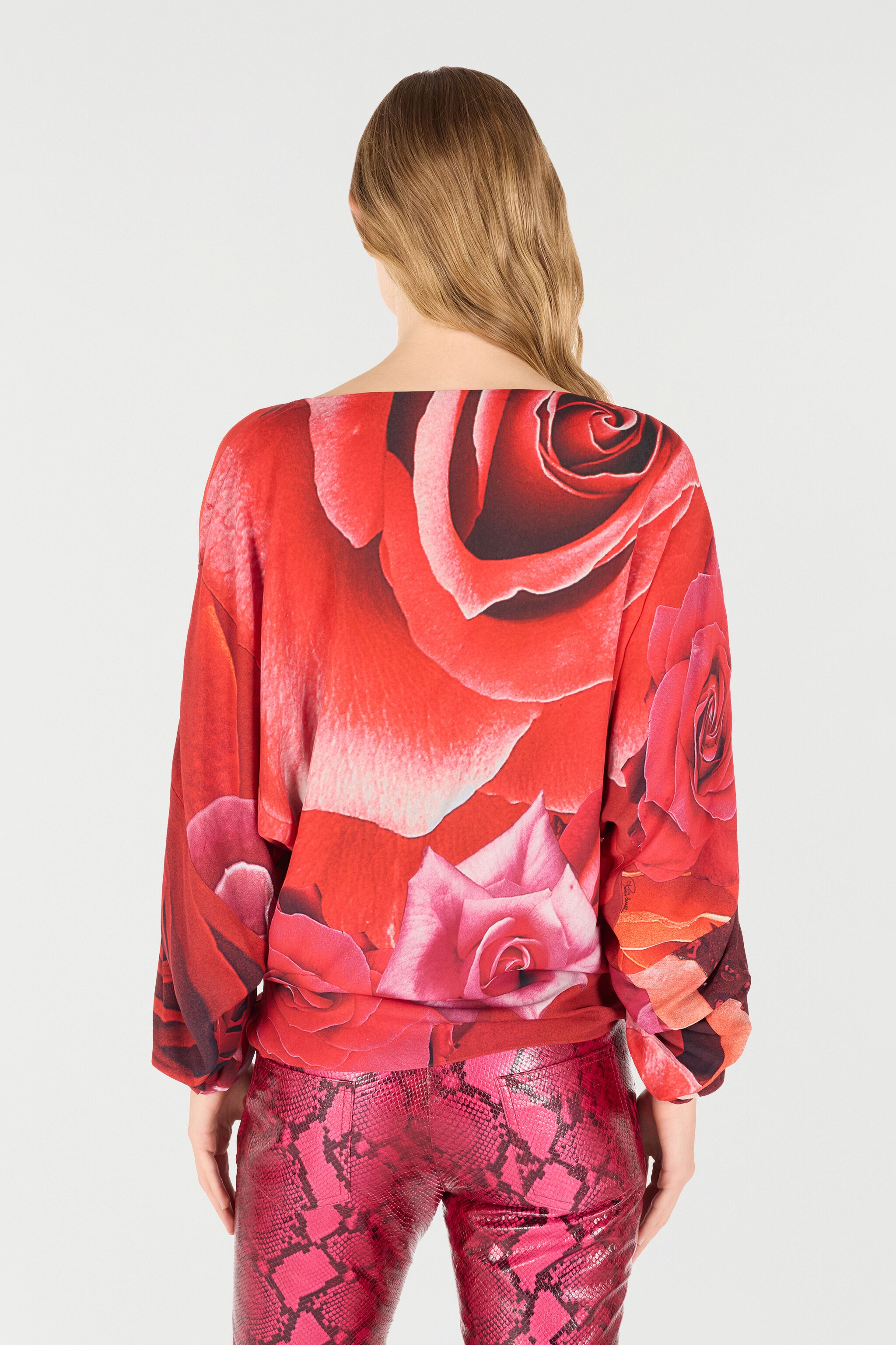 Sweater With Gathered Sleeves And Rose Print - 4
