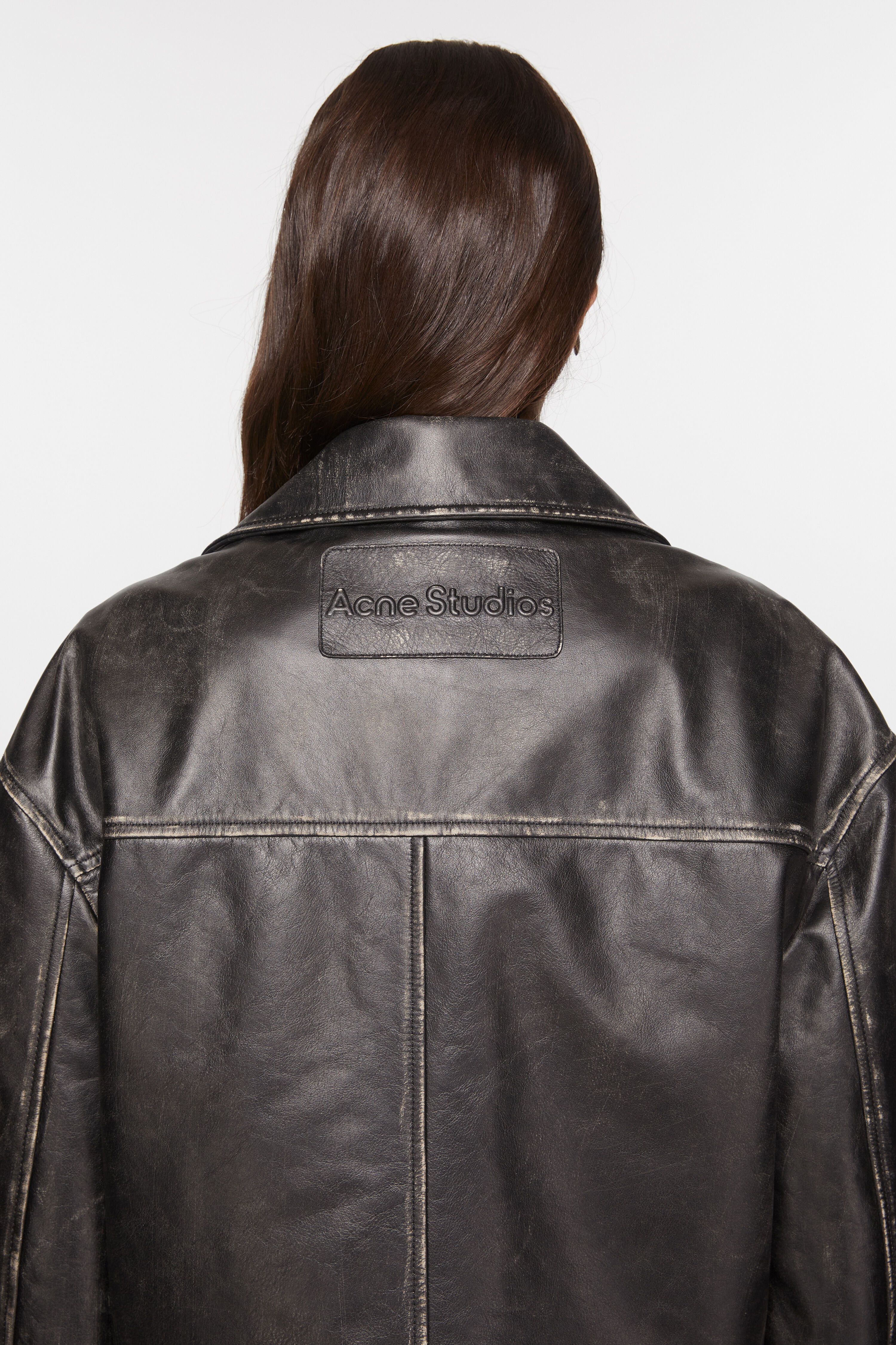 Sanded leather biker jacket - Black - 5
