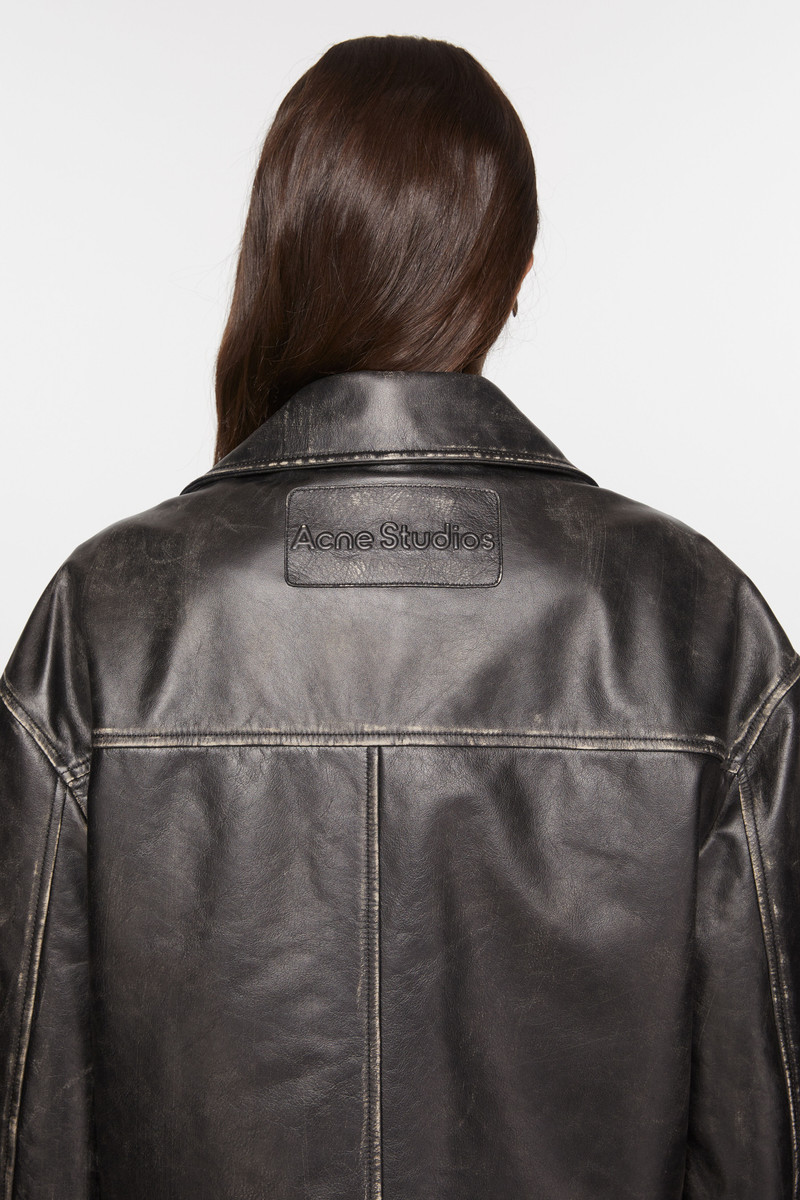 Sanded leather biker jacket - Black 5