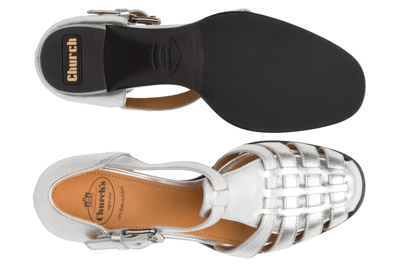 Kelsey 50
Nappa Leather Mid Heel Sandal Silver 3