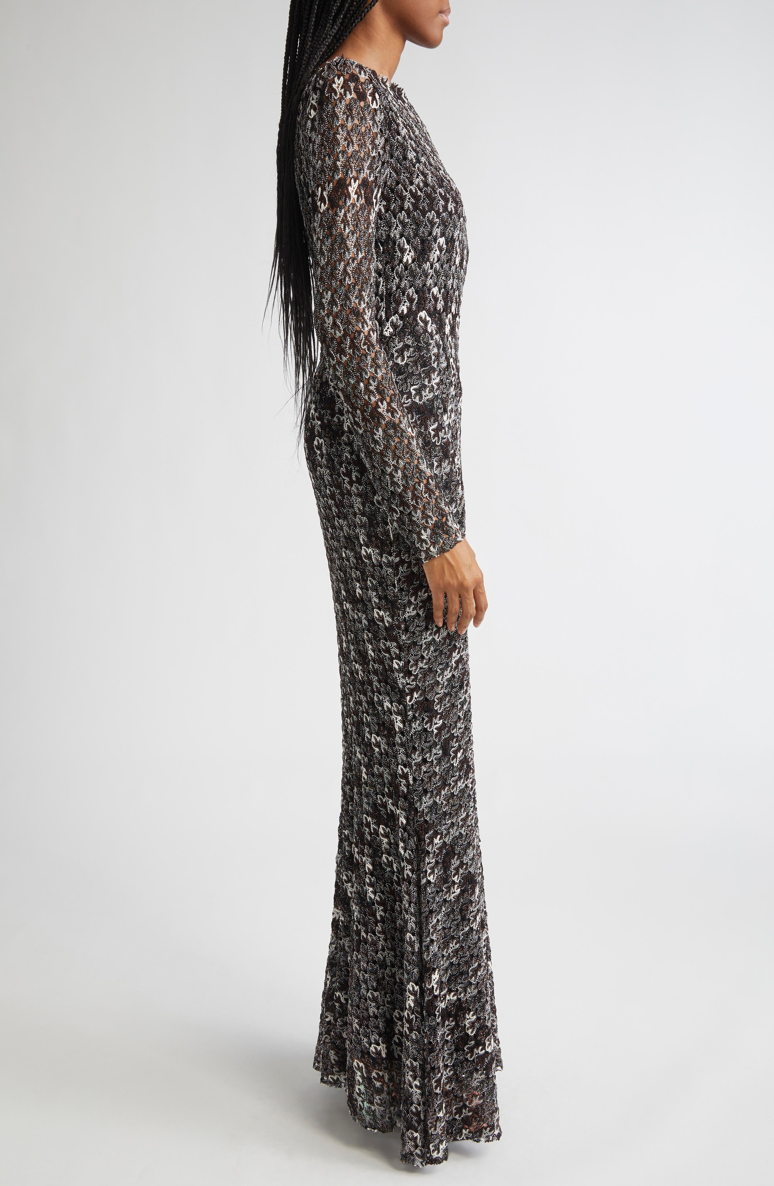 Missoni Knit Metallic Lace Maxi Dress in Dark Brown And Black at Nordstrom - 3