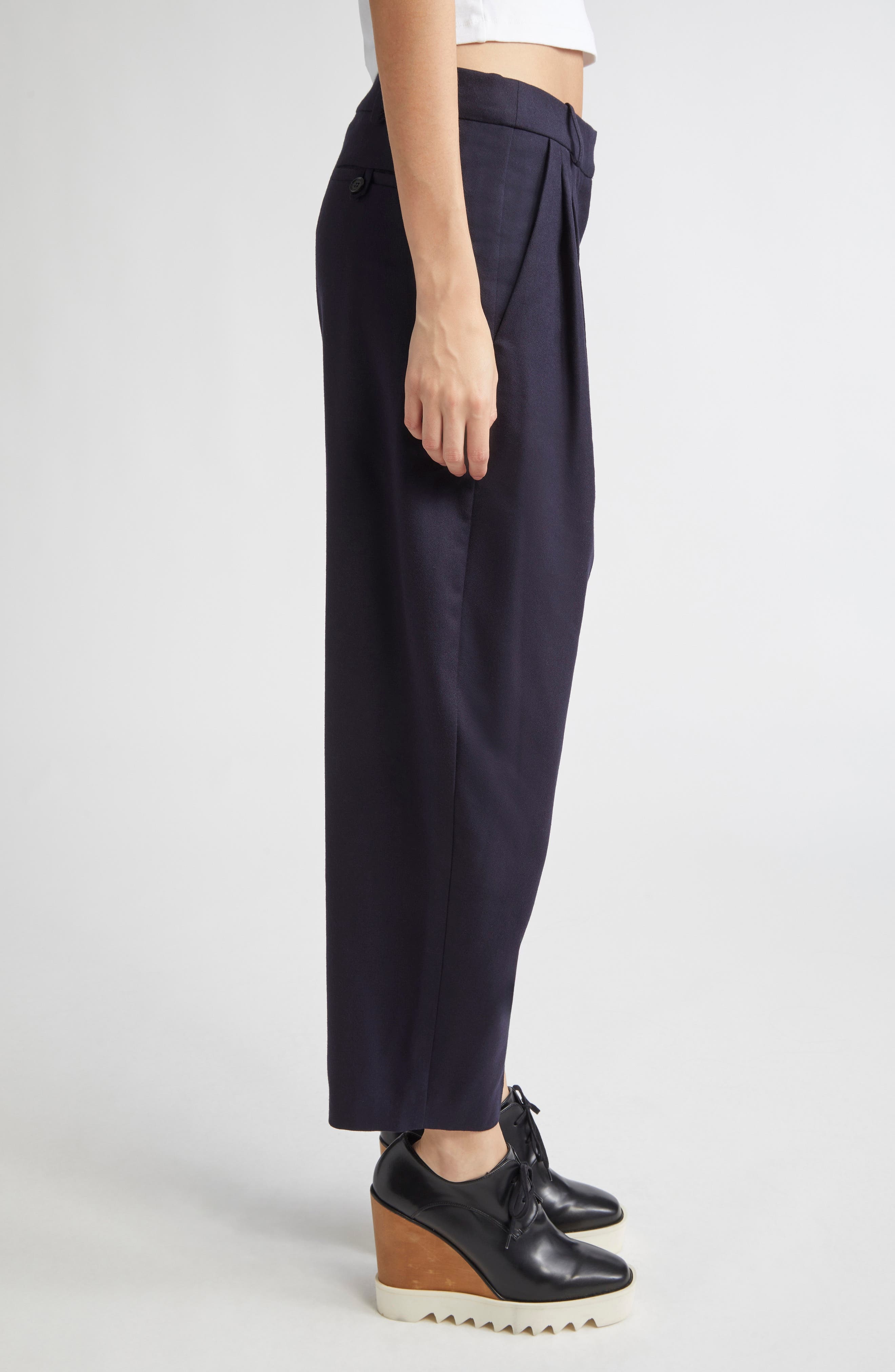 Stella McCartney Pleated Wide Leg Wool Crop Trousers in 4000 - 4