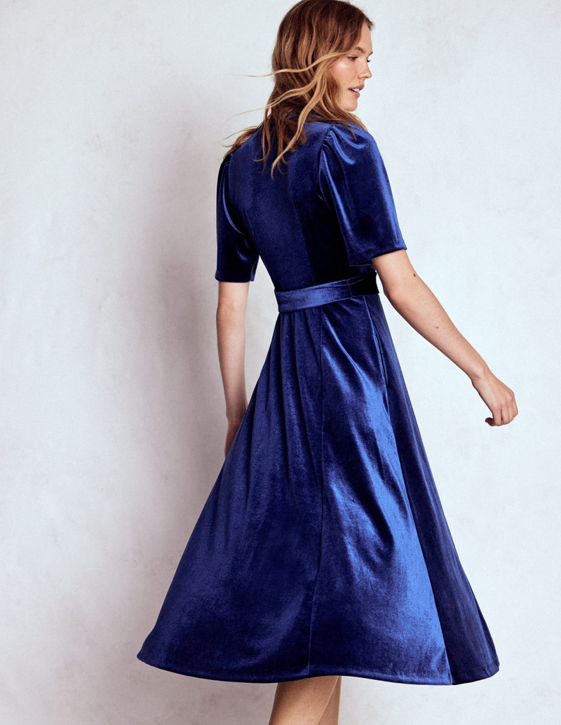 Kate Velvet Shirt Dress-Sapphire Blue 4