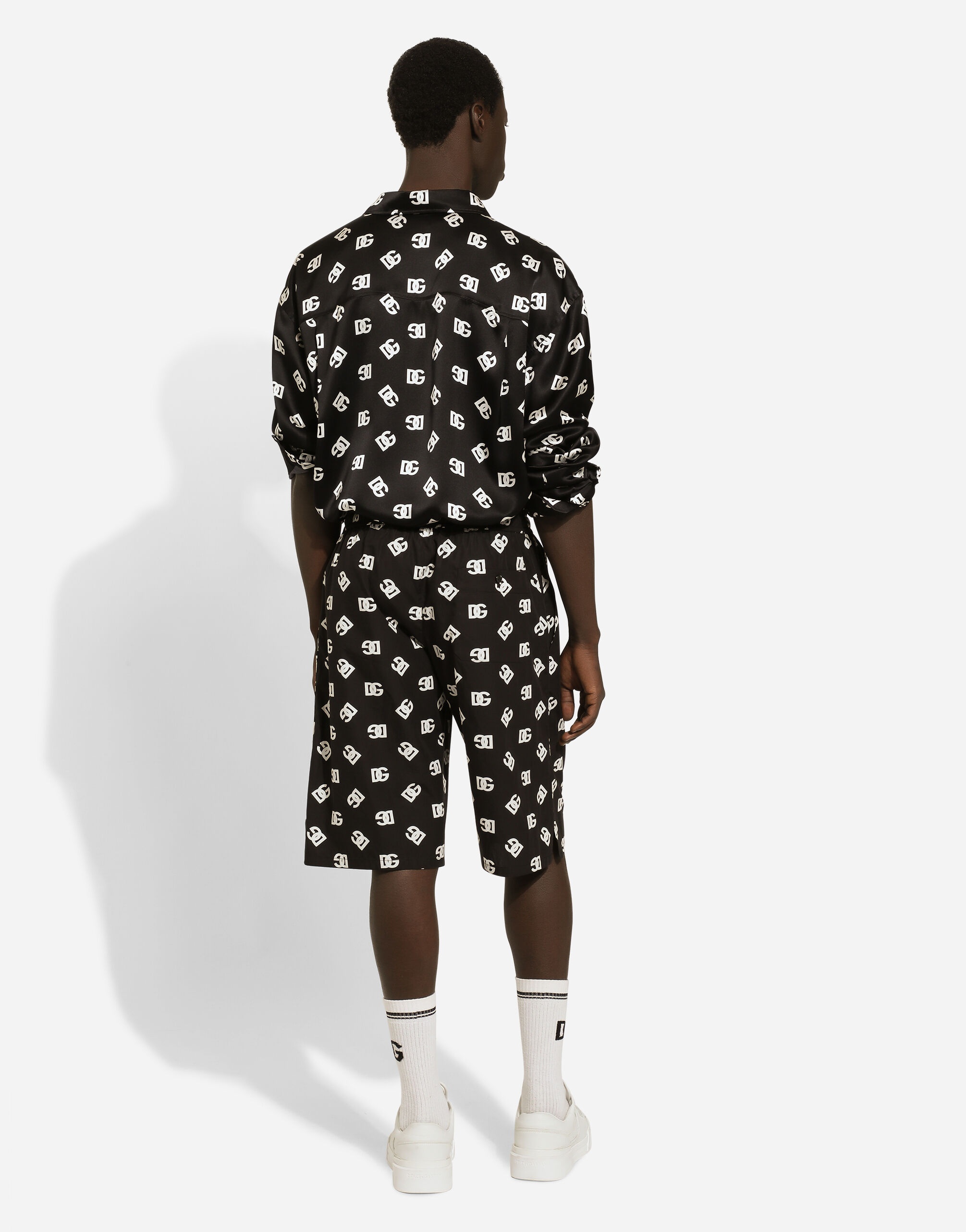 Oversize silk shirt with DG Monogram print - 3