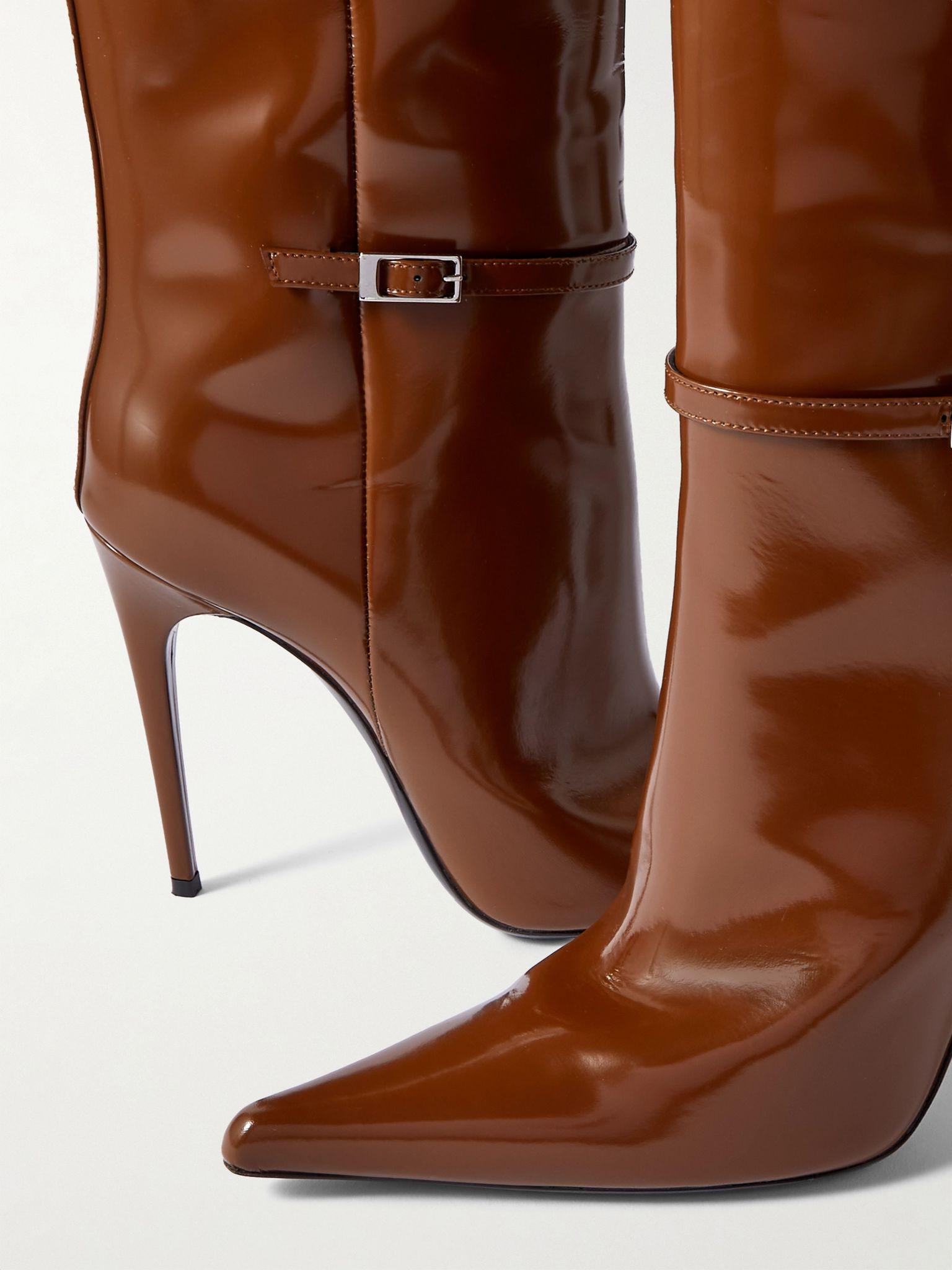 Vendôme buckled glossed-leather knee boots Brown - 4