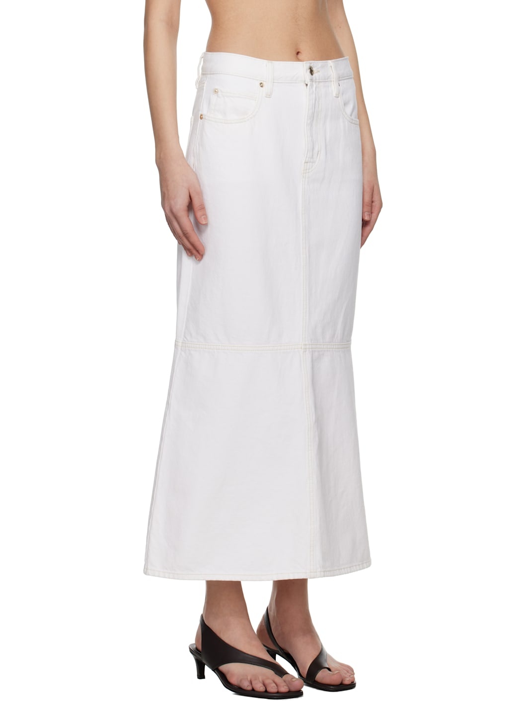 White 'The Flounce' Denim Midi Skirt - 2