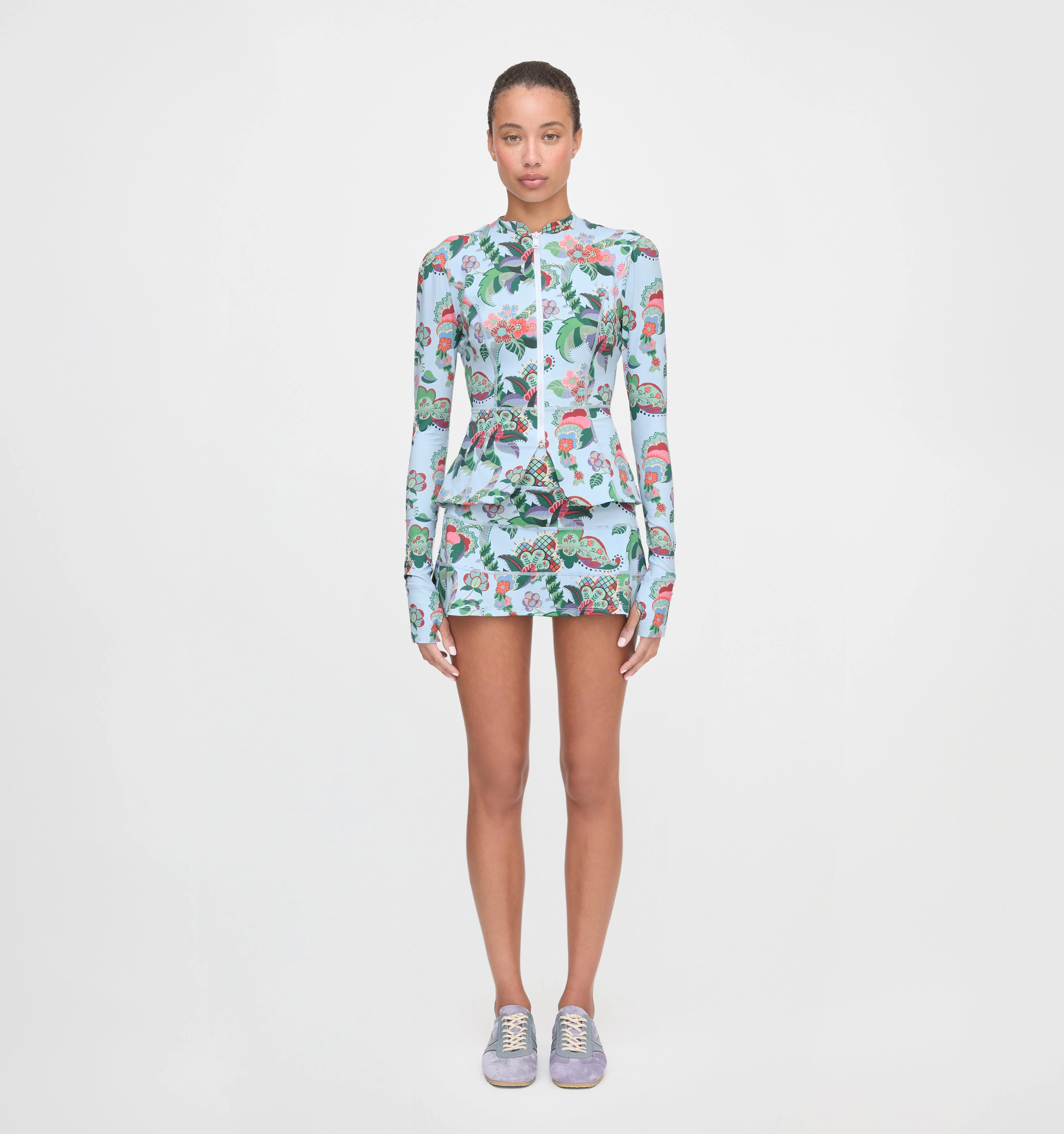 The Alexia Rashguard - Light Blue Jungle Floral - 1