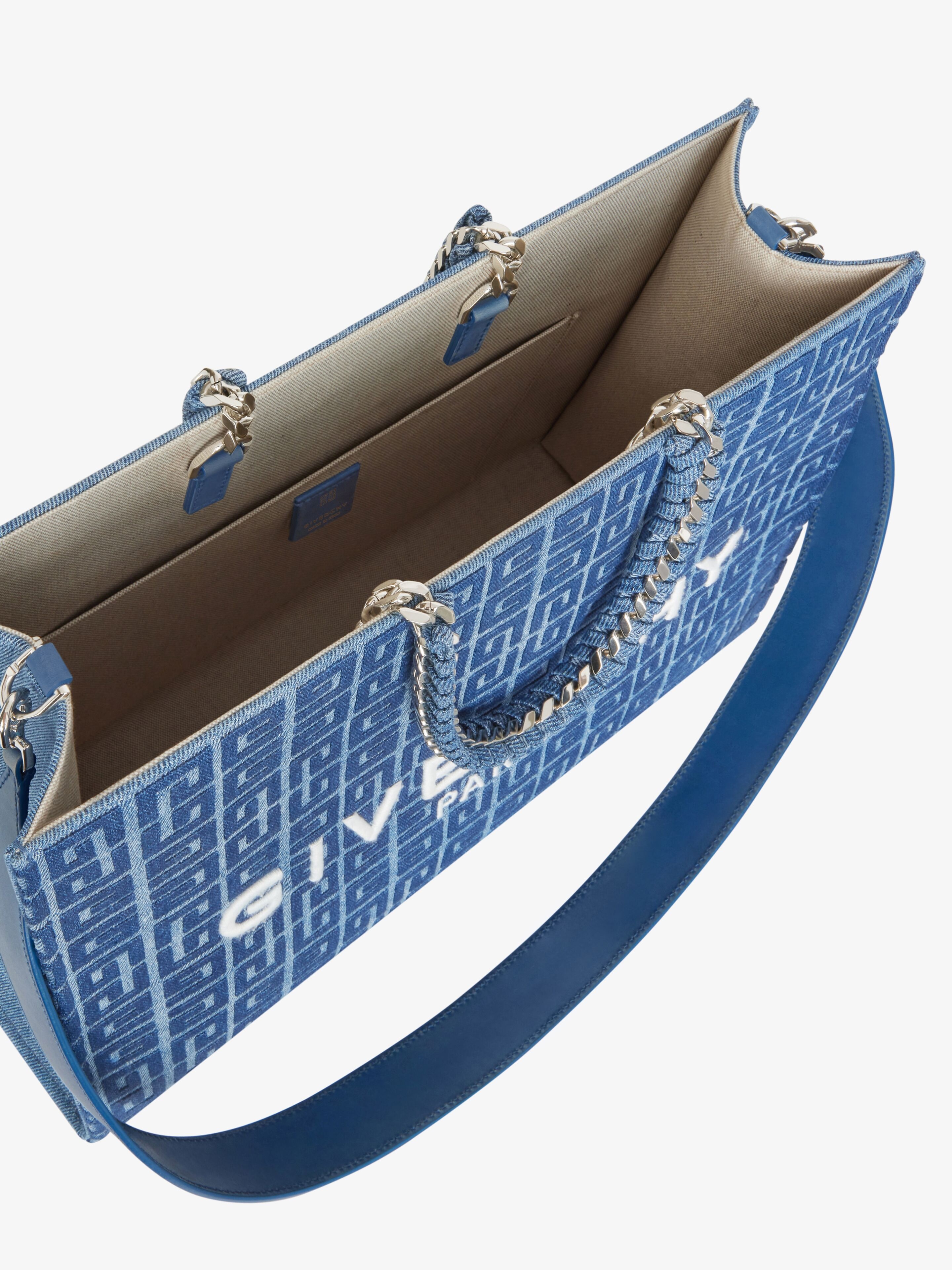 MEDIUM G-TOTE SHOPPING BAG IN 4G DENIM WITH CHAIN - 5