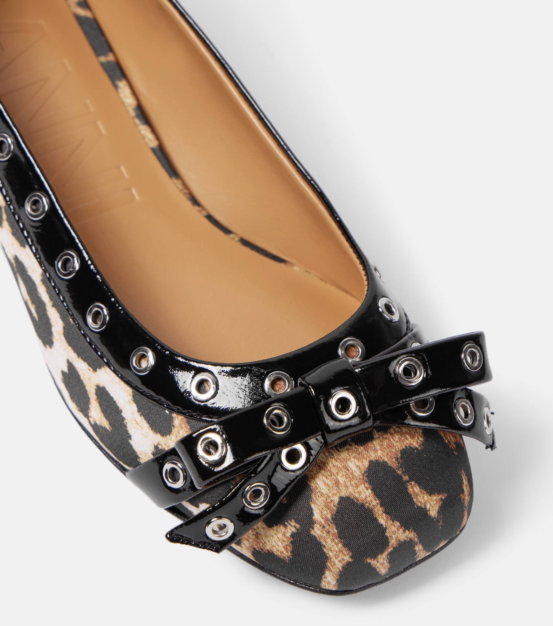 Eyelet Bow leopard-print satin ballet flats - 5