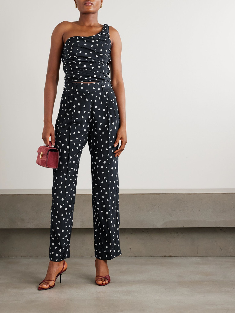 BLAZÉ MILANO Mariquita Fox pleated printed silk crepe de chine tapered pants Navy outlook