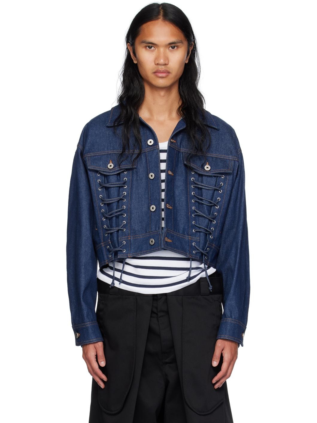 Blue Lace-Up Denim Jacket - 1