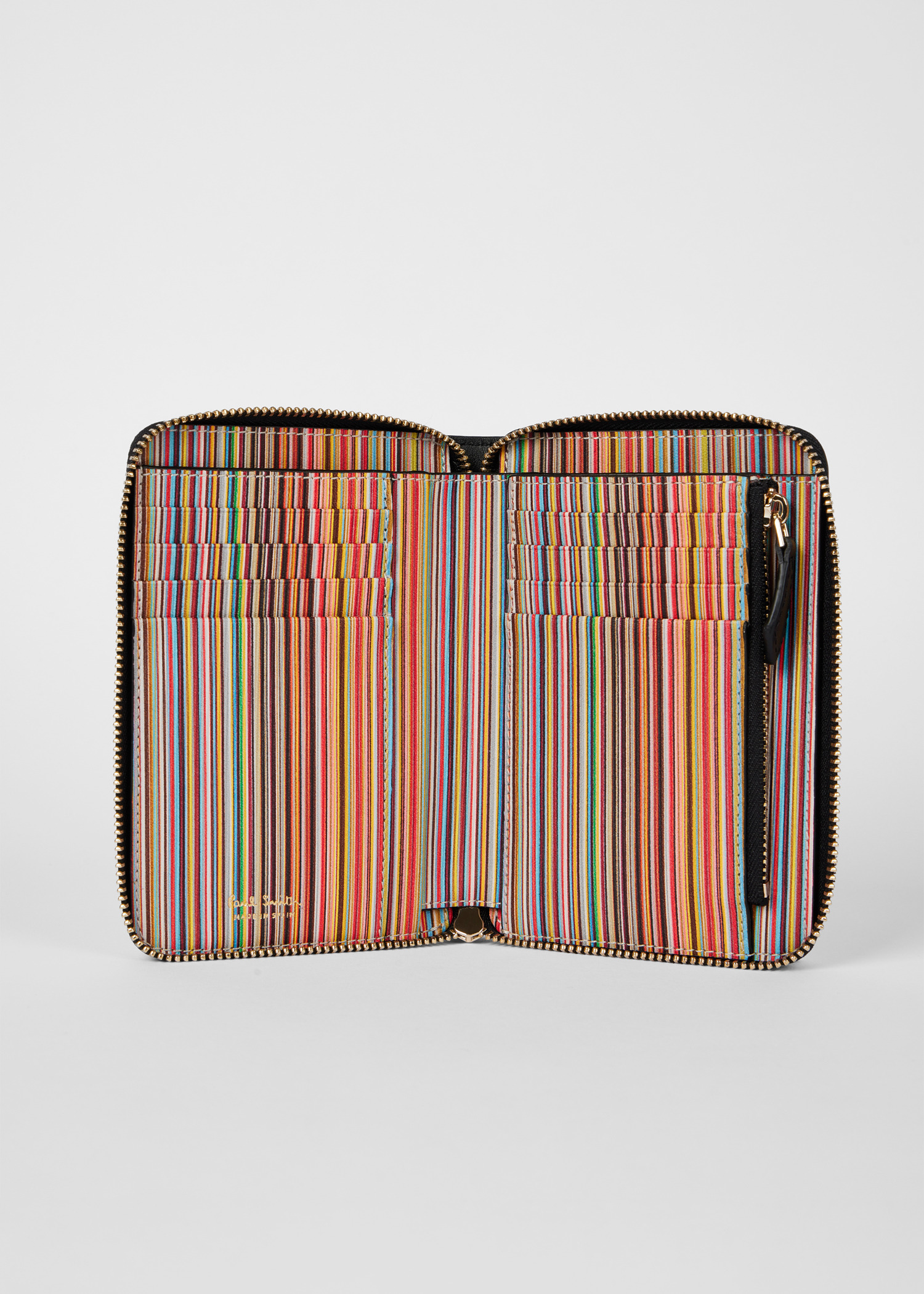 Women's Black Leather 'Signature Stripe' Zip Around Purse - 4